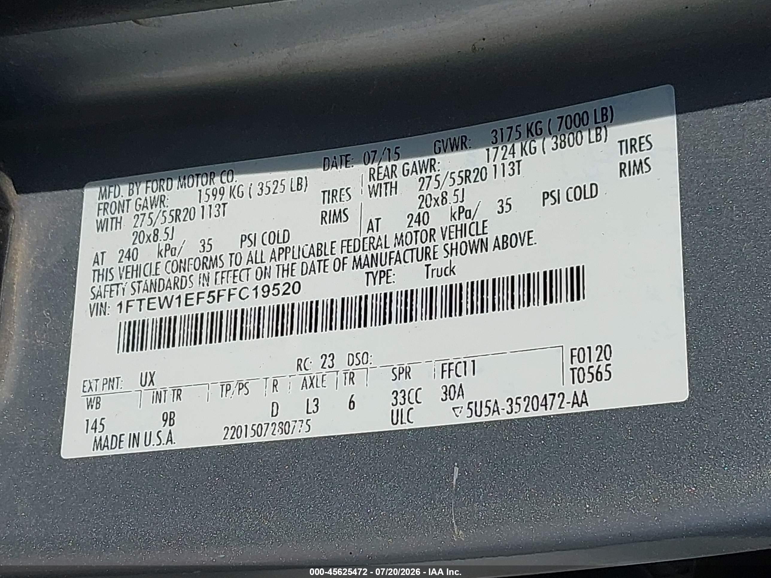 2015 Ford F-150 Platinum Silver vin: 1FTEW1EF5FFC19520