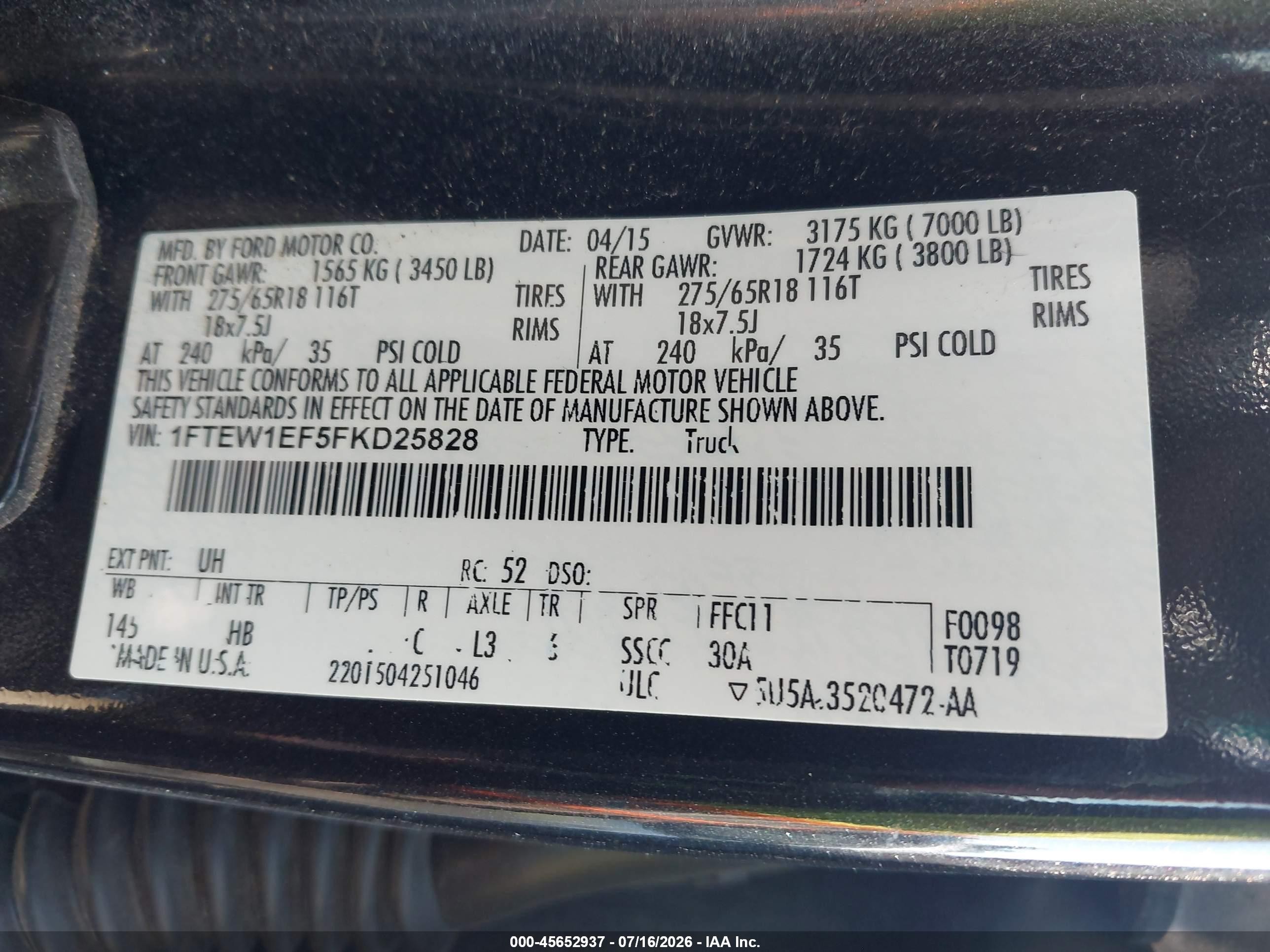 2015 Ford F-150 Lariat Черный vin: 1FTEW1EF5FKD25828