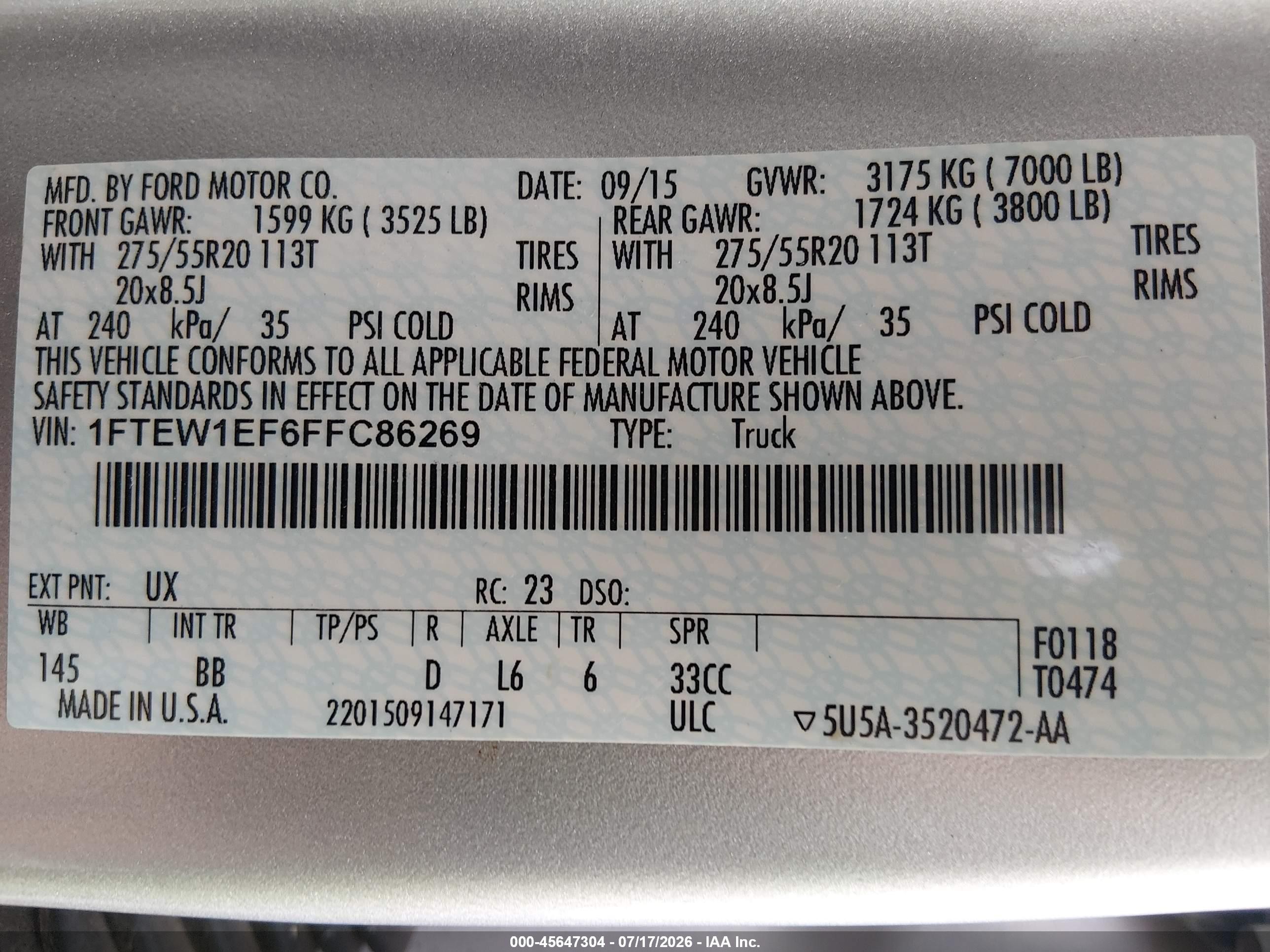 2015 Ford F-150 Platinum Серебряный vin: 1FTEW1EF6FFC86269