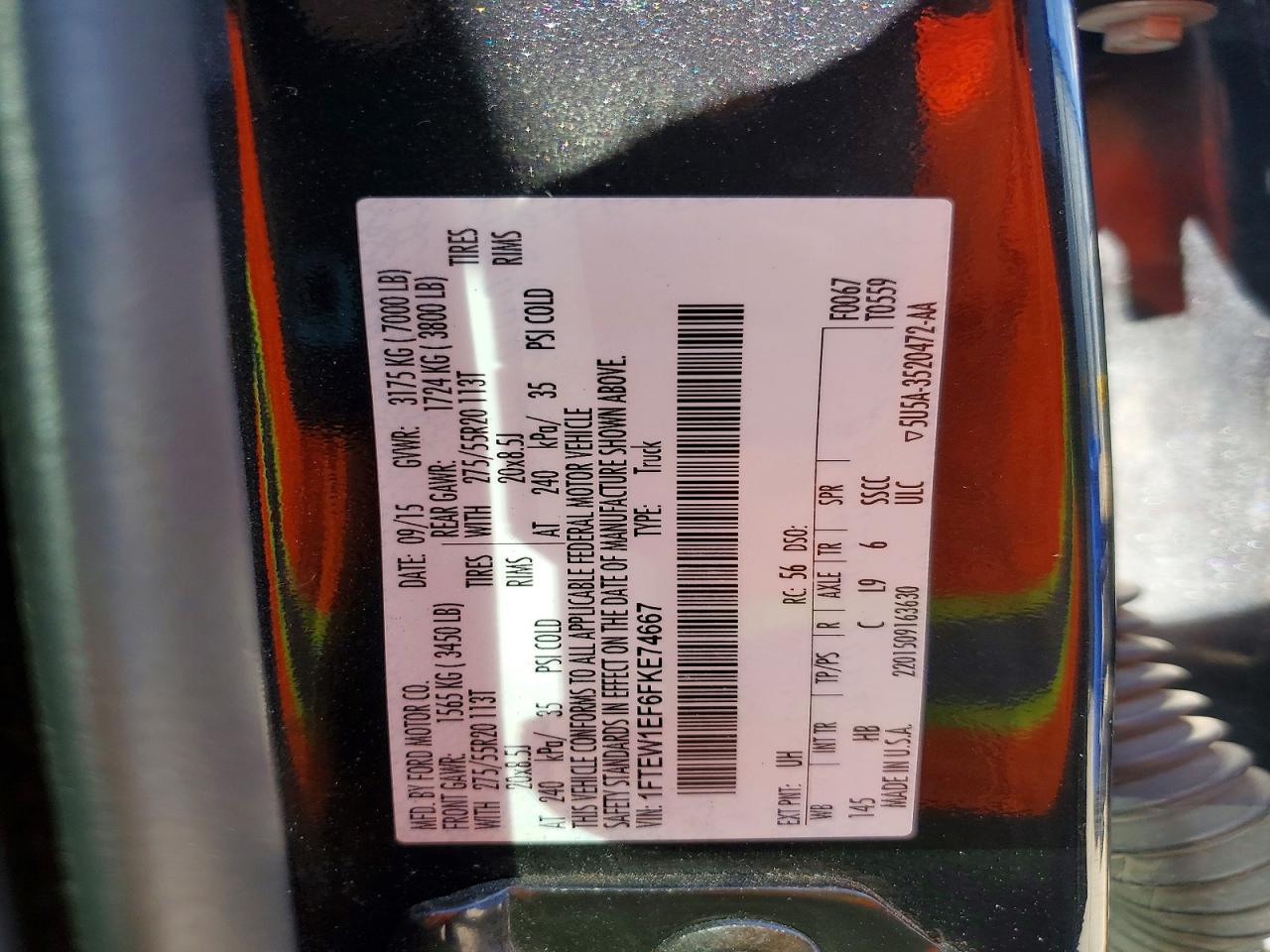 2015 Ford F150 Supercrew Black vin: 1FTEW1EF6FKE74667