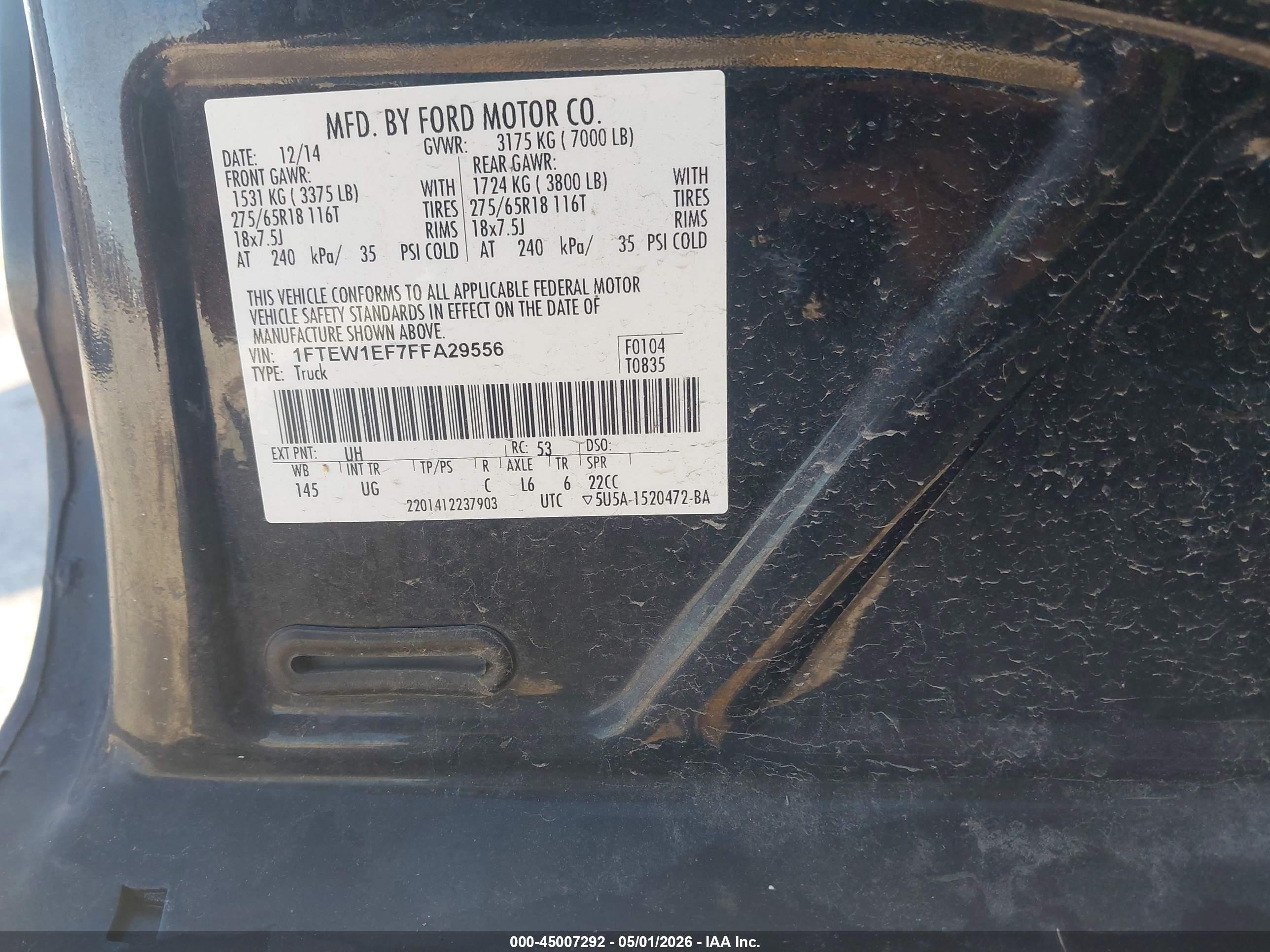 2015 Ford F-150 Xlt Black vin: 1FTEW1EF7FFA29556