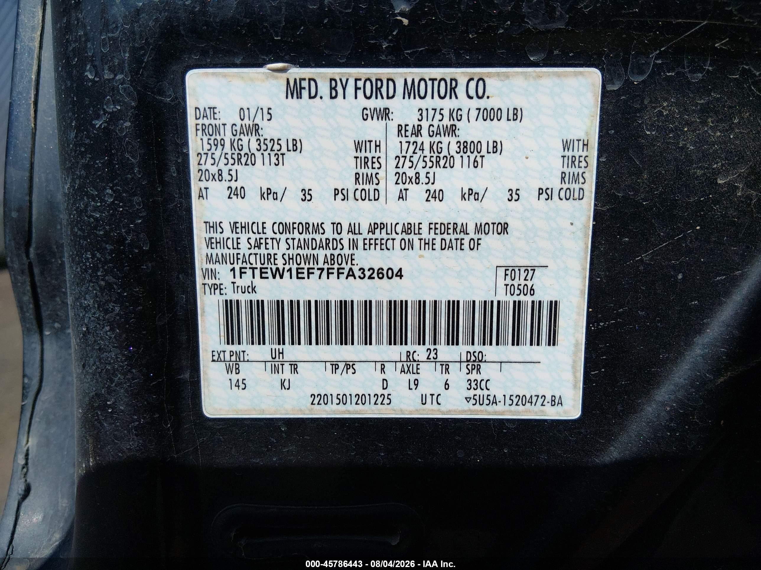 2015 Ford F-150 King Ranch Black vin: 1FTEW1EF7FFA32604