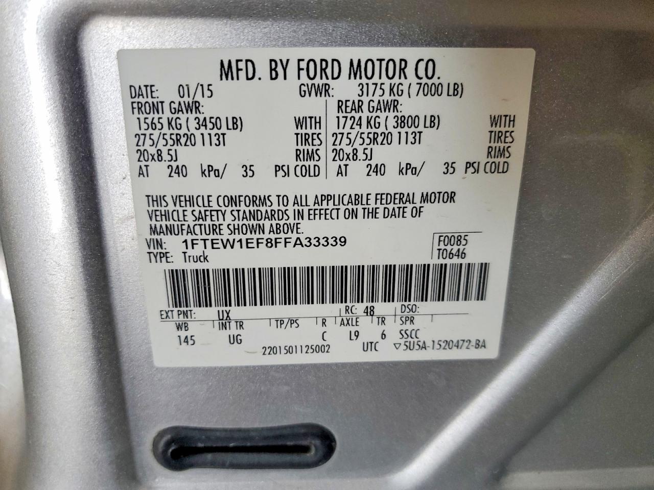 2015 Ford F-150 Silver vin: 1FTEW1EF8FFA33339