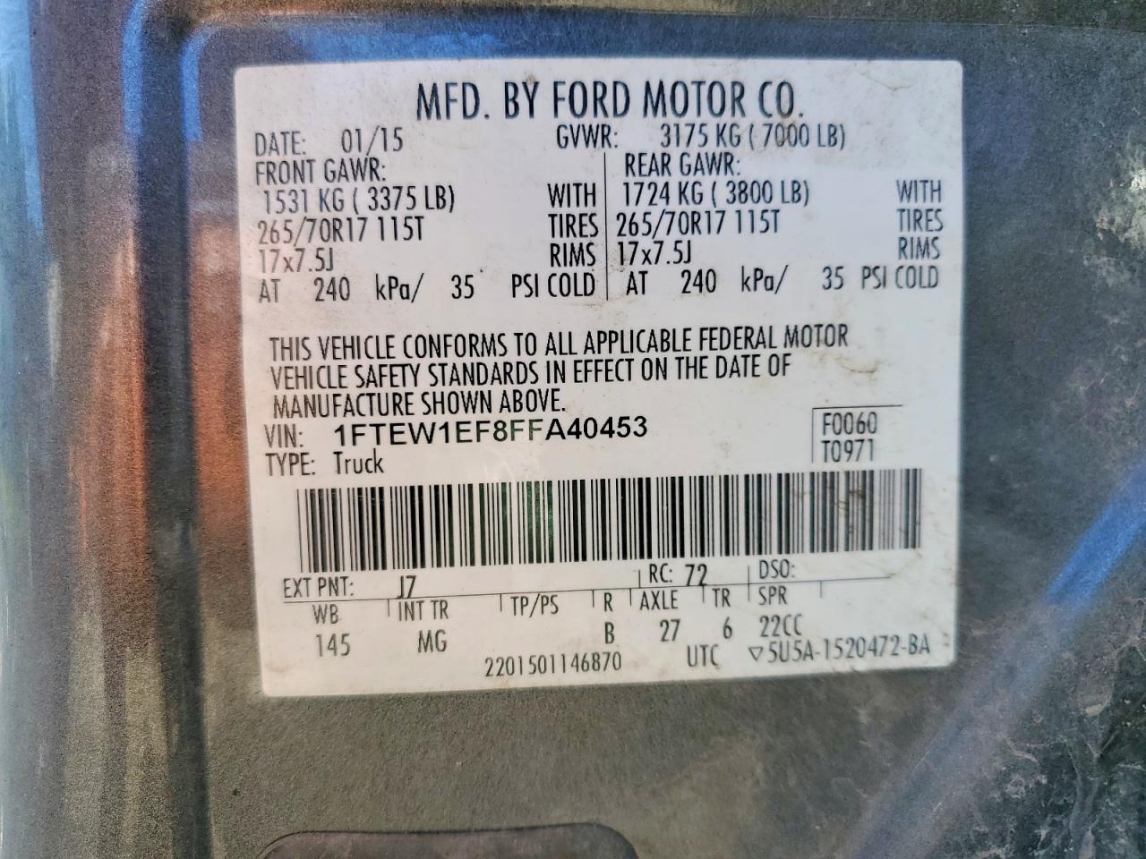 2015 Ford F150 Supercrew Gray vin: 1FTEW1EF8FFA40453