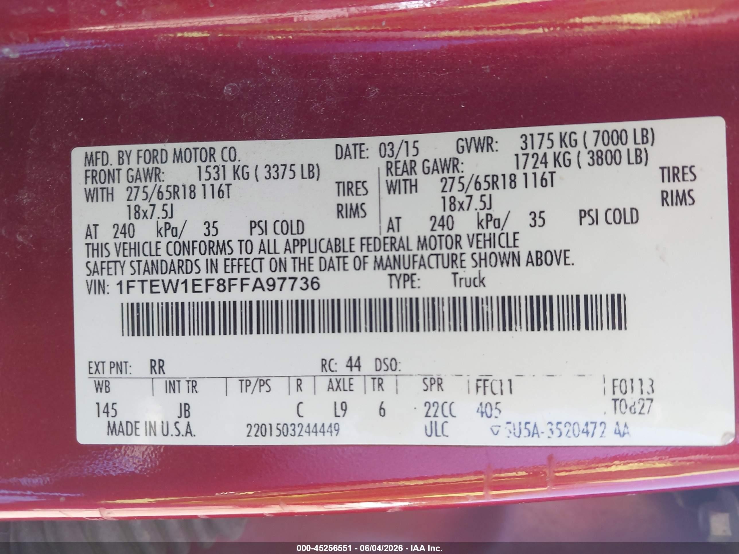 2015 Ford F-150 Xlt Red vin: 1FTEW1EF8FFA97736