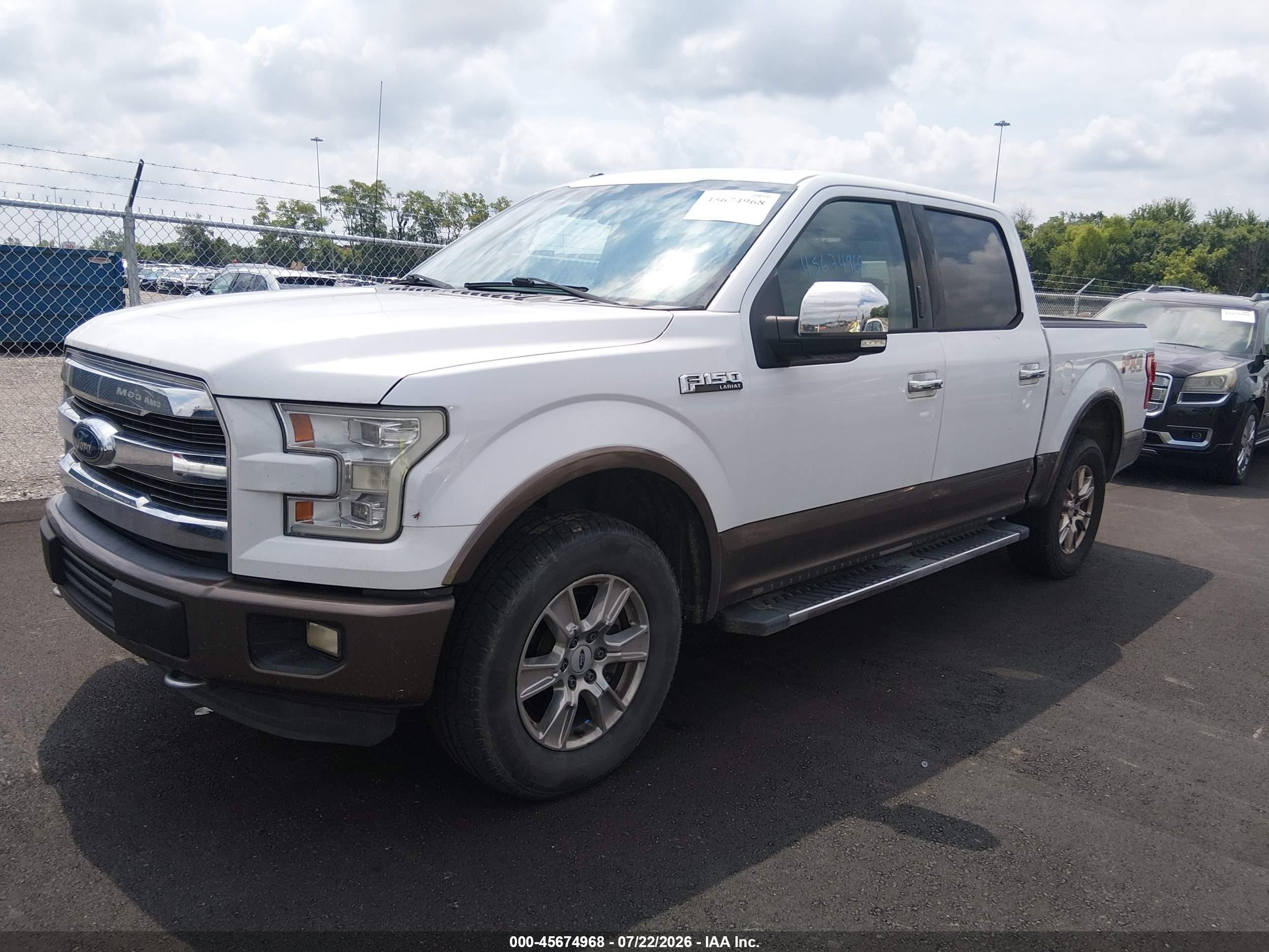 2015 Ford F-150 Lariat White vin: 1FTEW1EF8FKD23975