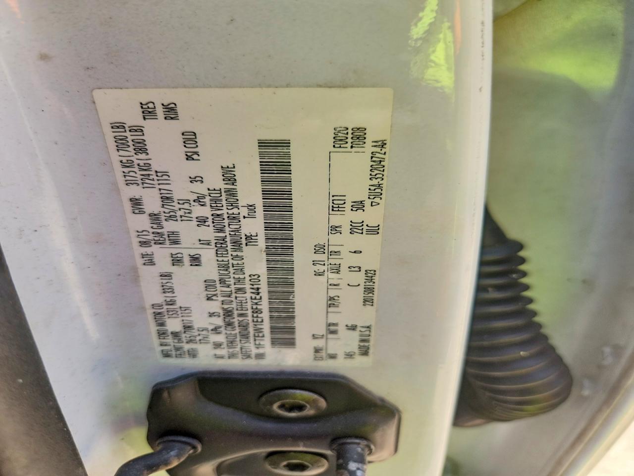 2015 Ford F150 Supercrew White vin: 1FTEW1EF8FKE44103