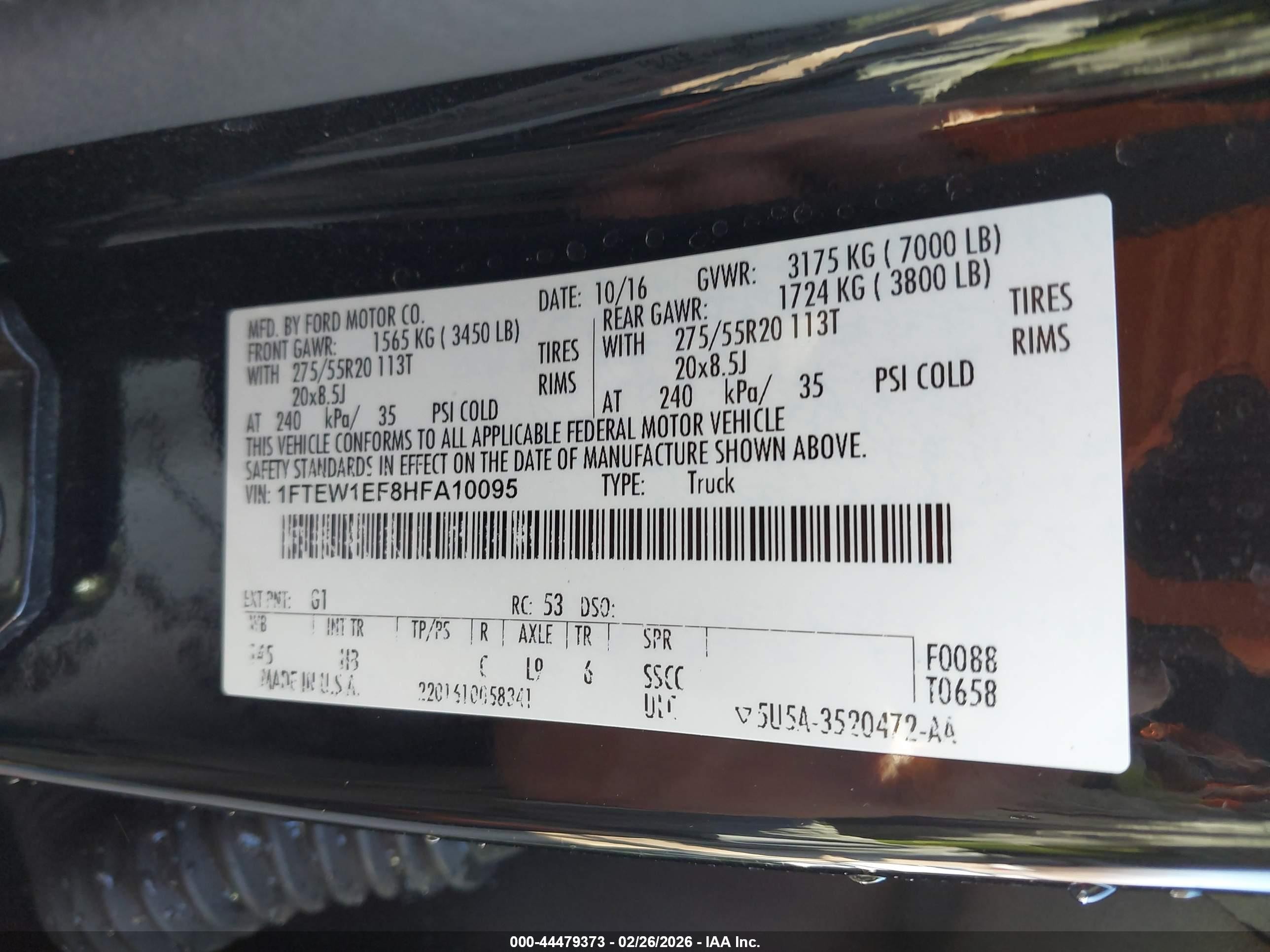 2017 Ford F-150 Lariat Черный vin: 1FTEW1EF8HFA10095