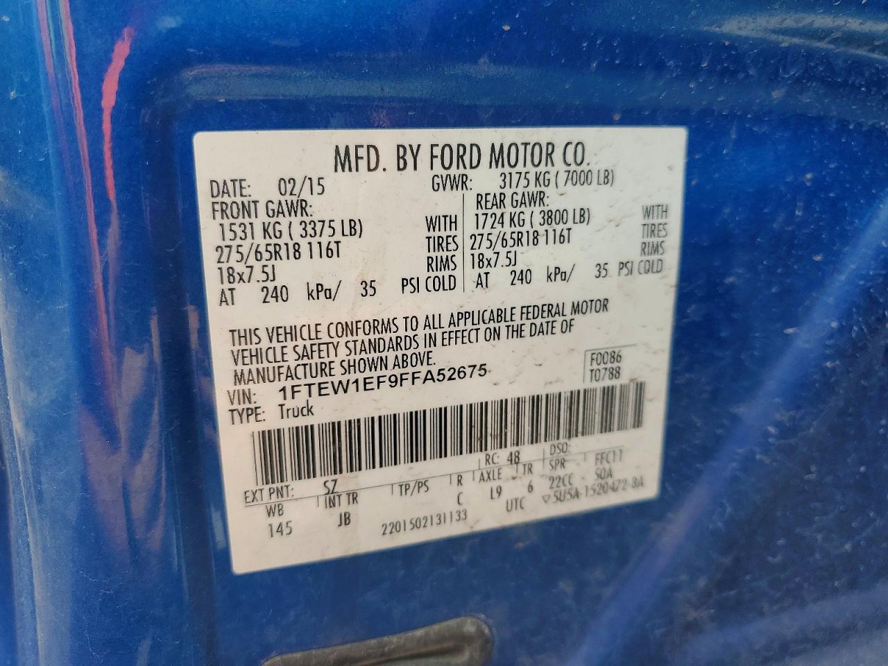 2015 Ford F150 Supercrew Blue vin: 1FTEW1EF9FFA52675