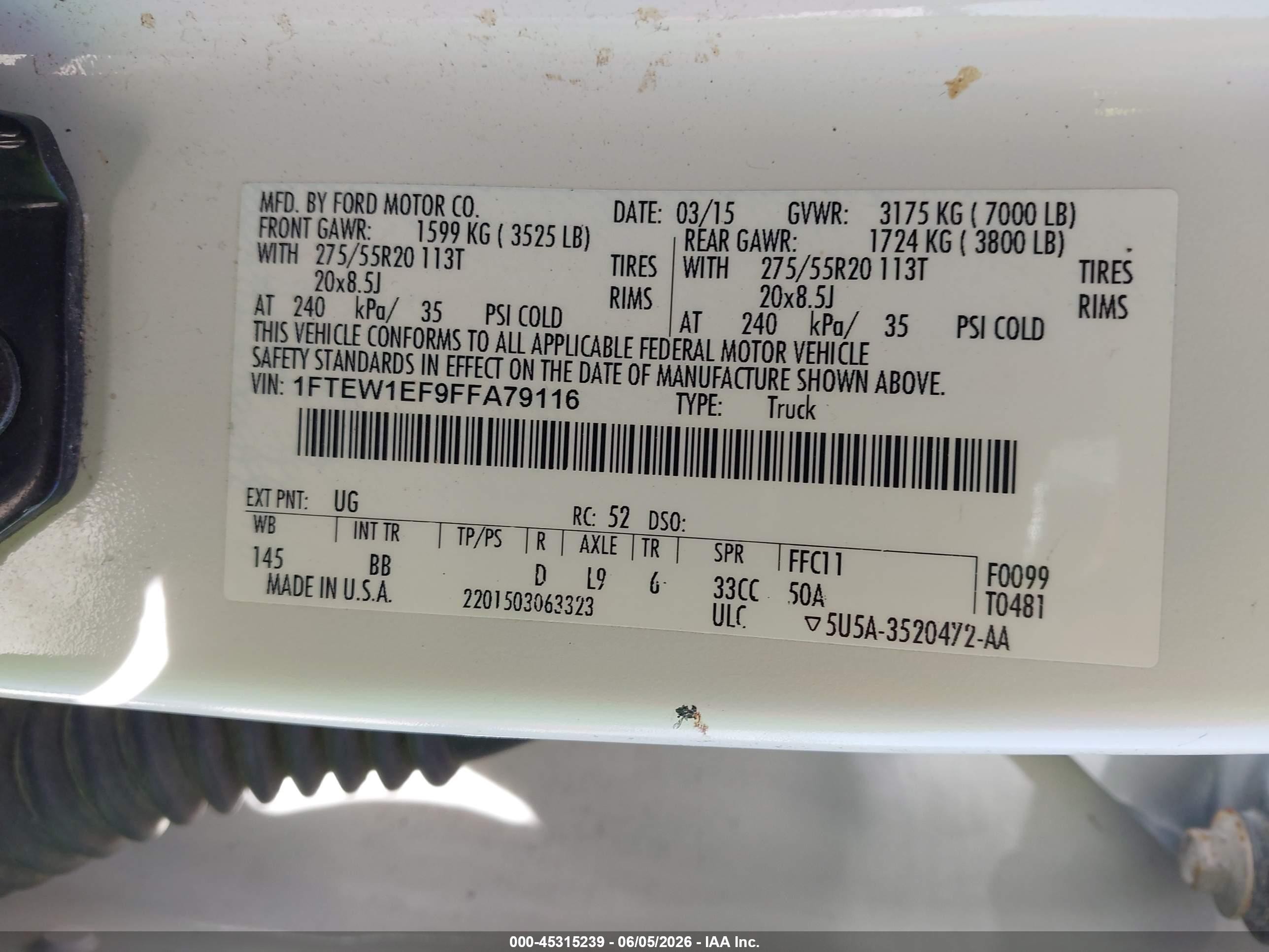 2015 Ford F-150 Platinum White vin: 1FTEW1EF9FFA79116