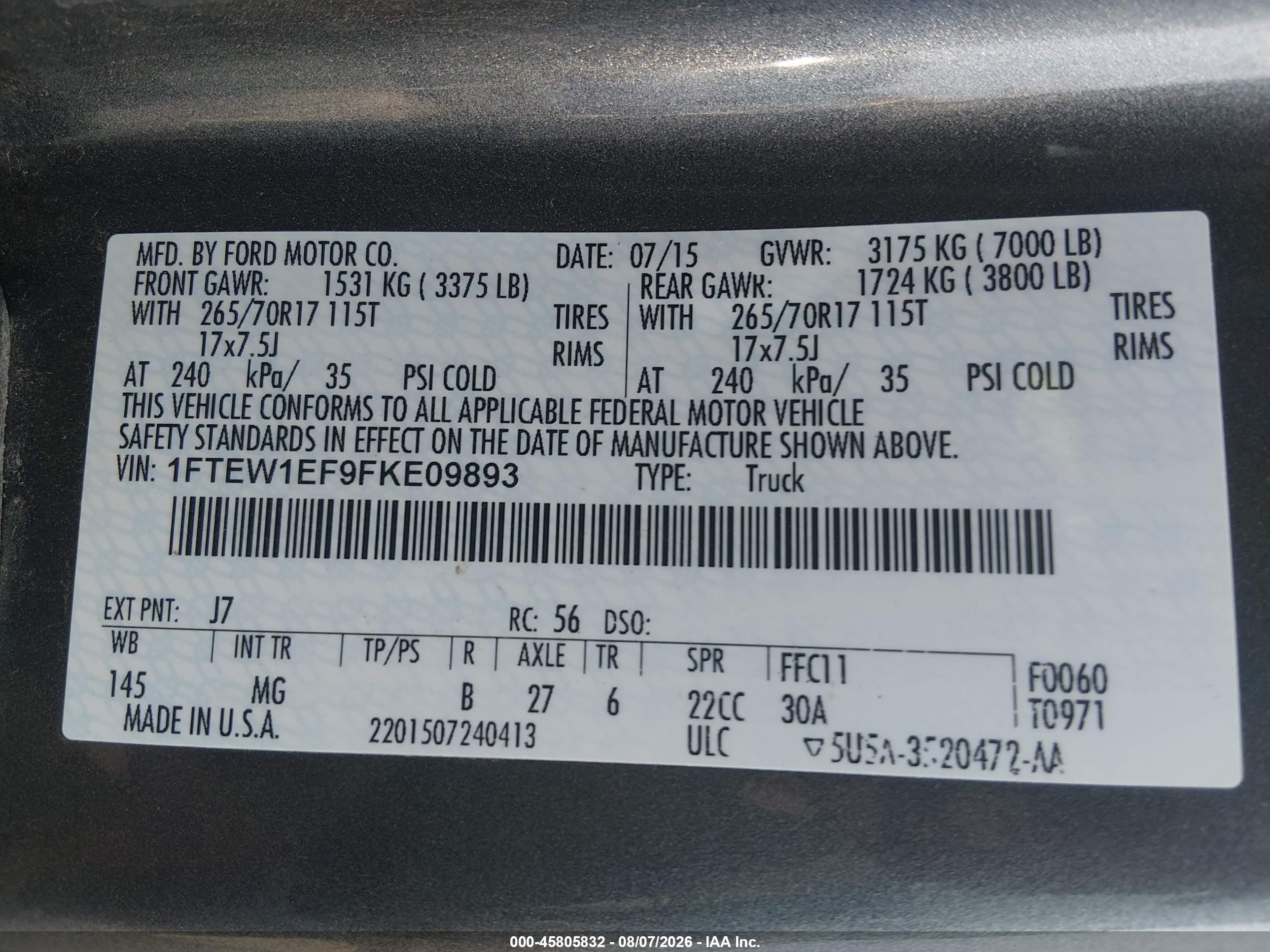 2015 Ford F-150 Xlt Gray vin: 1FTEW1EF9FKE09893