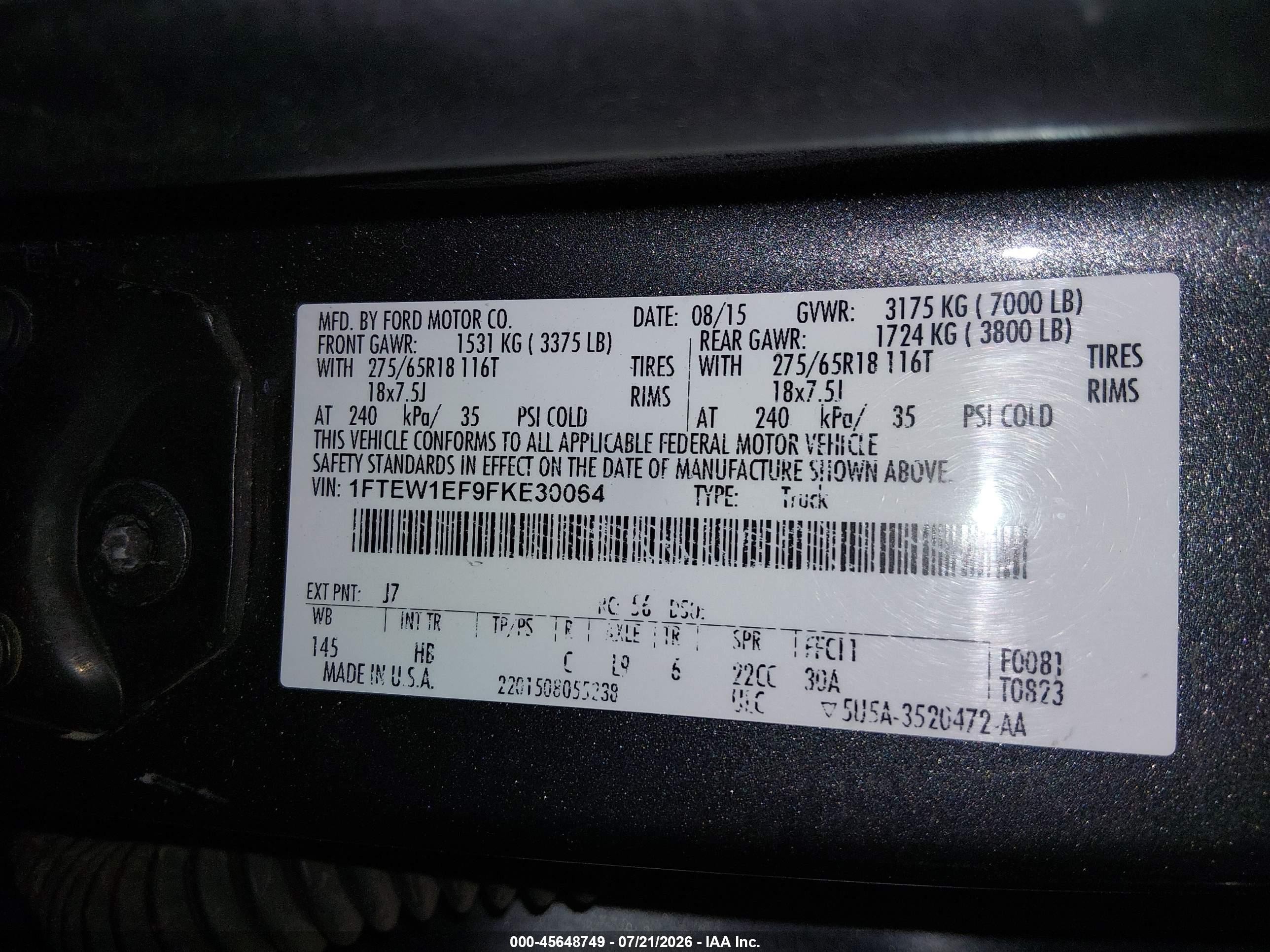 2015 Ford F-150 Lariat Gray vin: 1FTEW1EF9FKE30064