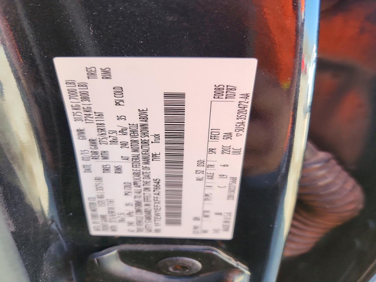 2015 Ford F150 Supercrew Black vin: 1FTEW1EFXFFA76645