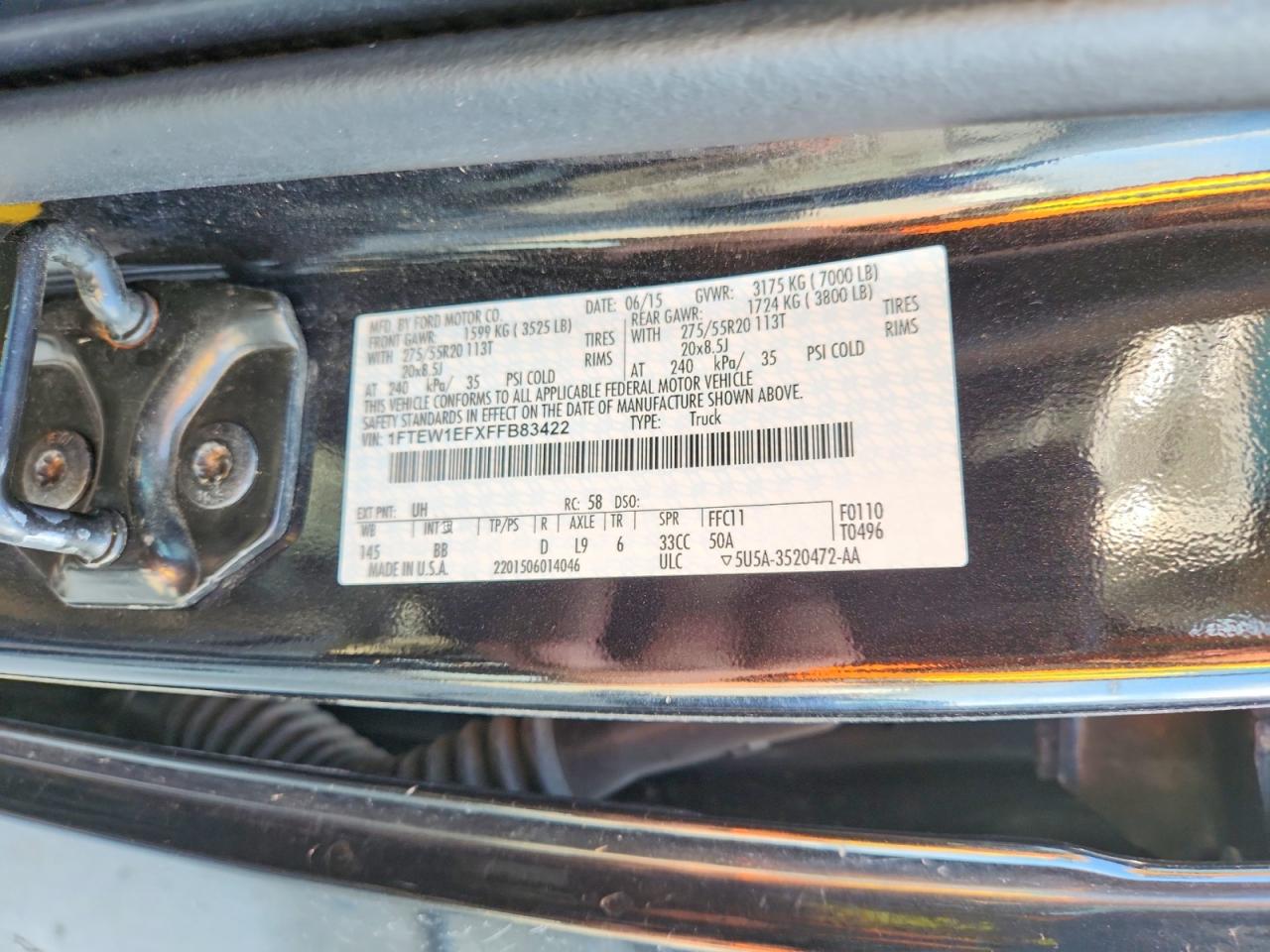 2015 Ford F150 Supercrew Black vin: 1FTEW1EFXFFB83422