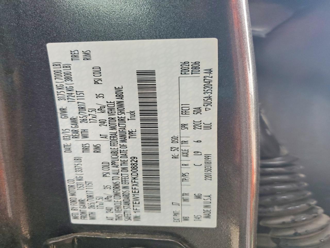 2015 Ford F150 Supercrew Charcoal vin: 1FTEW1EFXFKD08829