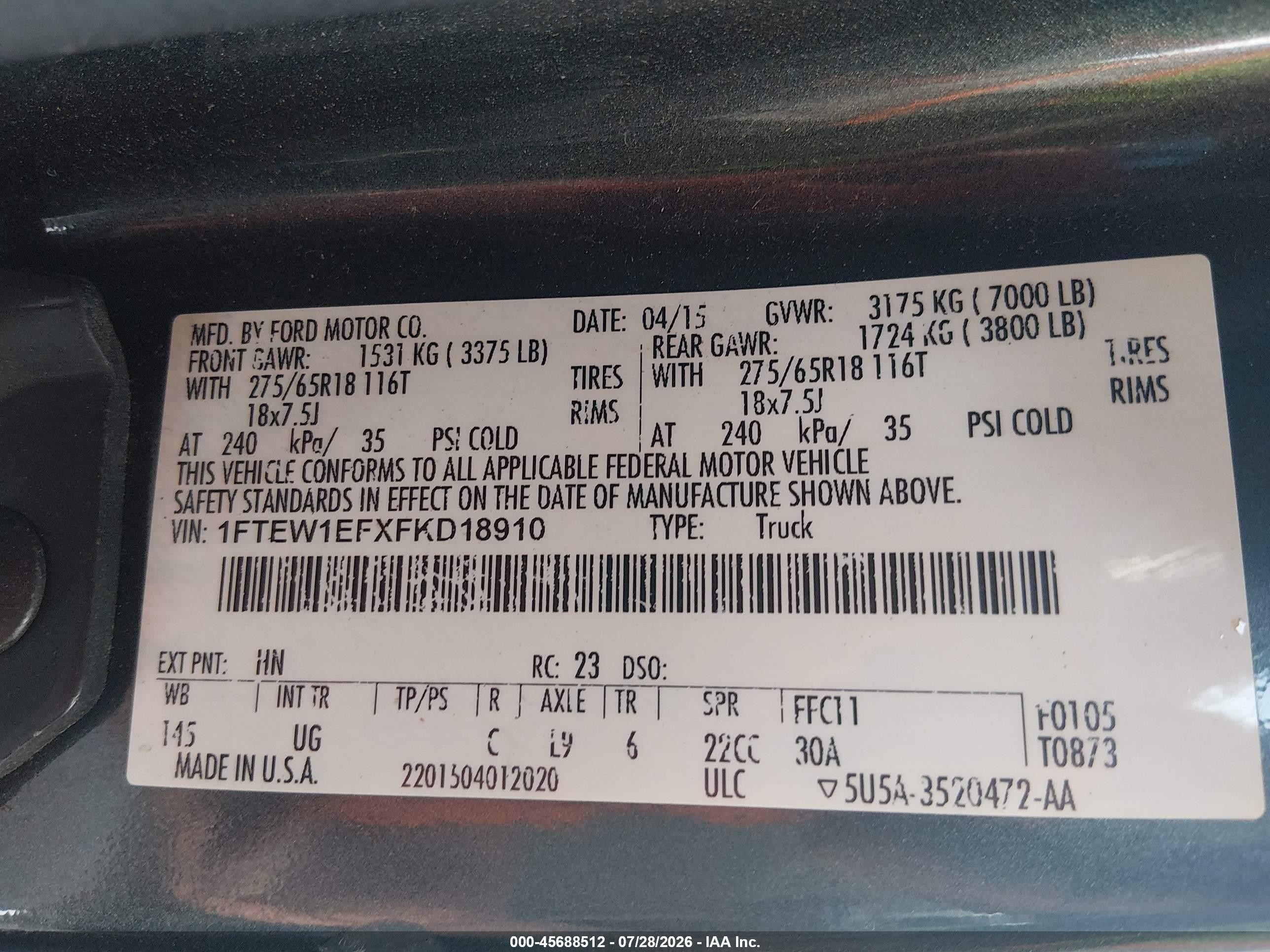 2015 Ford F-150 Xlt Зеленый vin: 1FTEW1EFXFKD18910