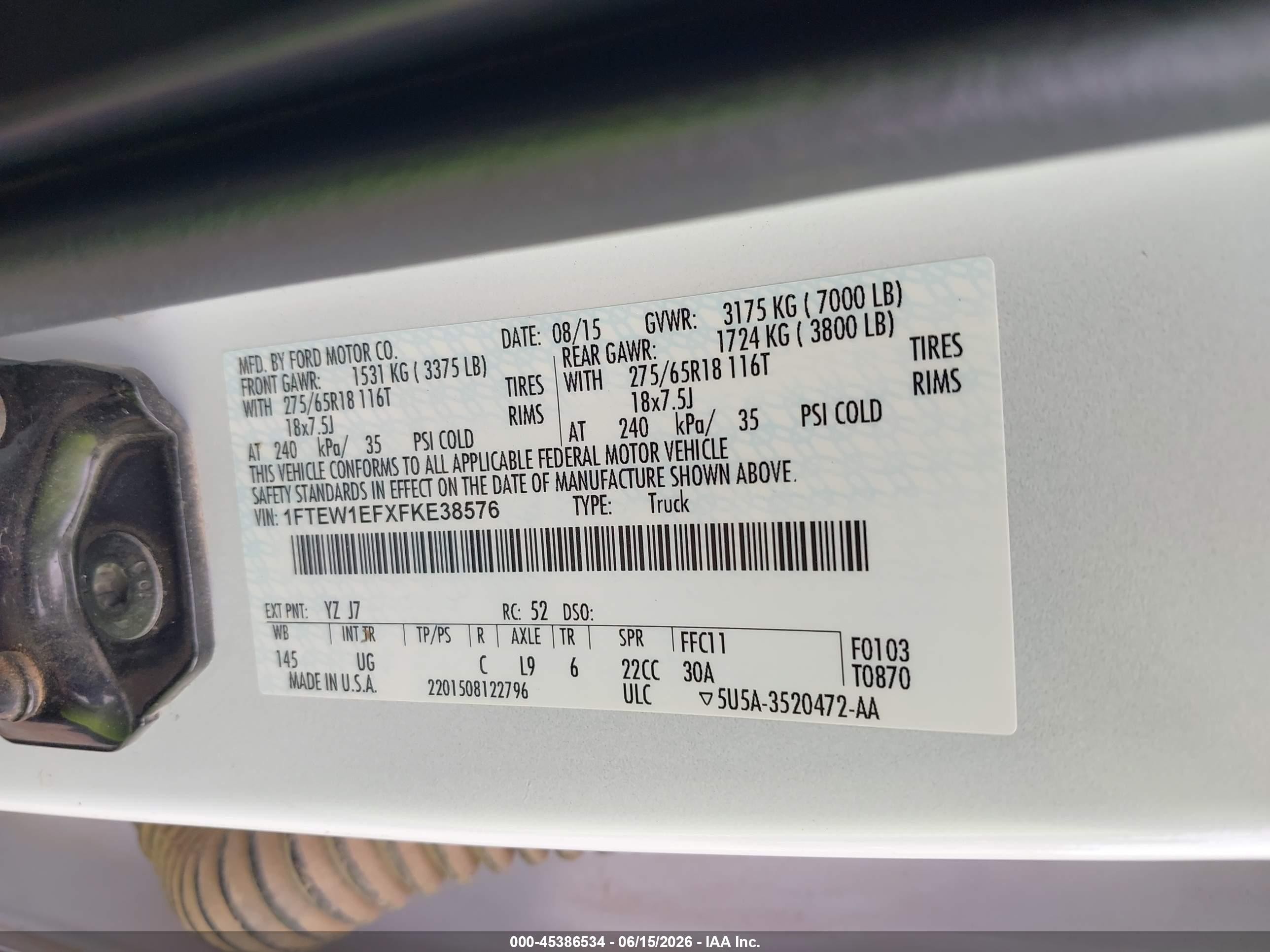 2015 Ford F-150 Xlt White vin: 1FTEW1EFXFKE38576