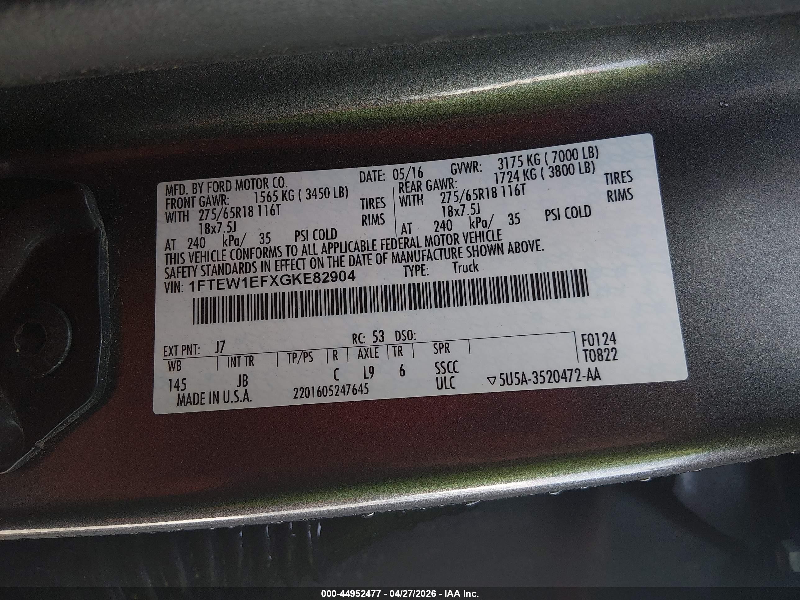 2016 Ford F-150 Xlt Gray vin: 1FTEW1EFXGKE82904