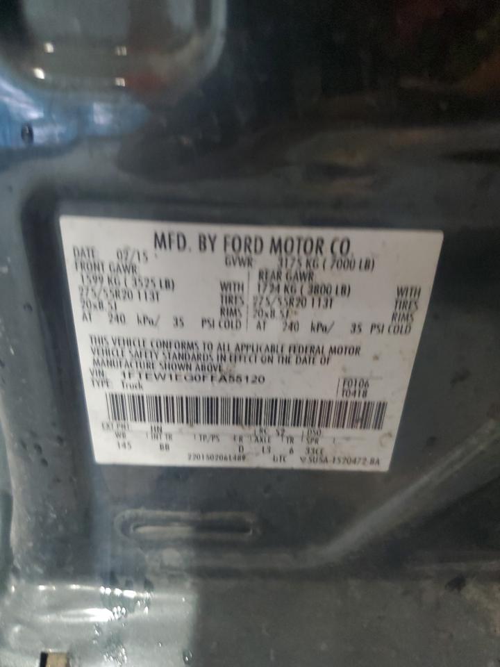 2015 Ford F150 Supercrew Green vin: 1FTEW1EG0FFA55120