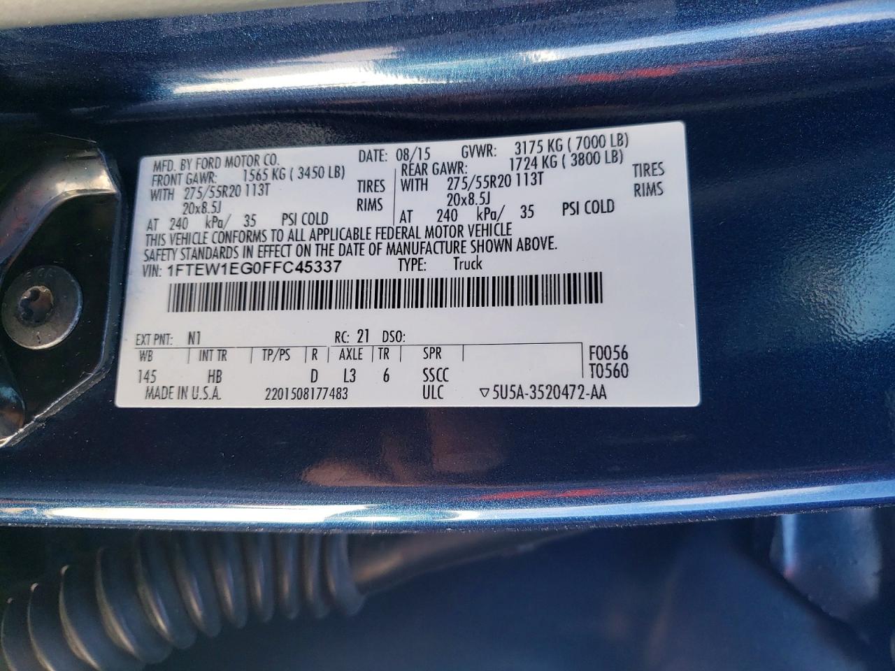 2015 Ford F150 Supercrew Blue vin: 1FTEW1EG0FFC45337