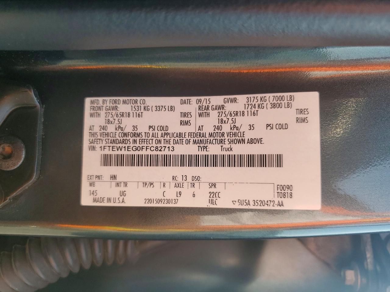 2015 Ford F150 Supercrew Green vin: 1FTEW1EG0FFC82713