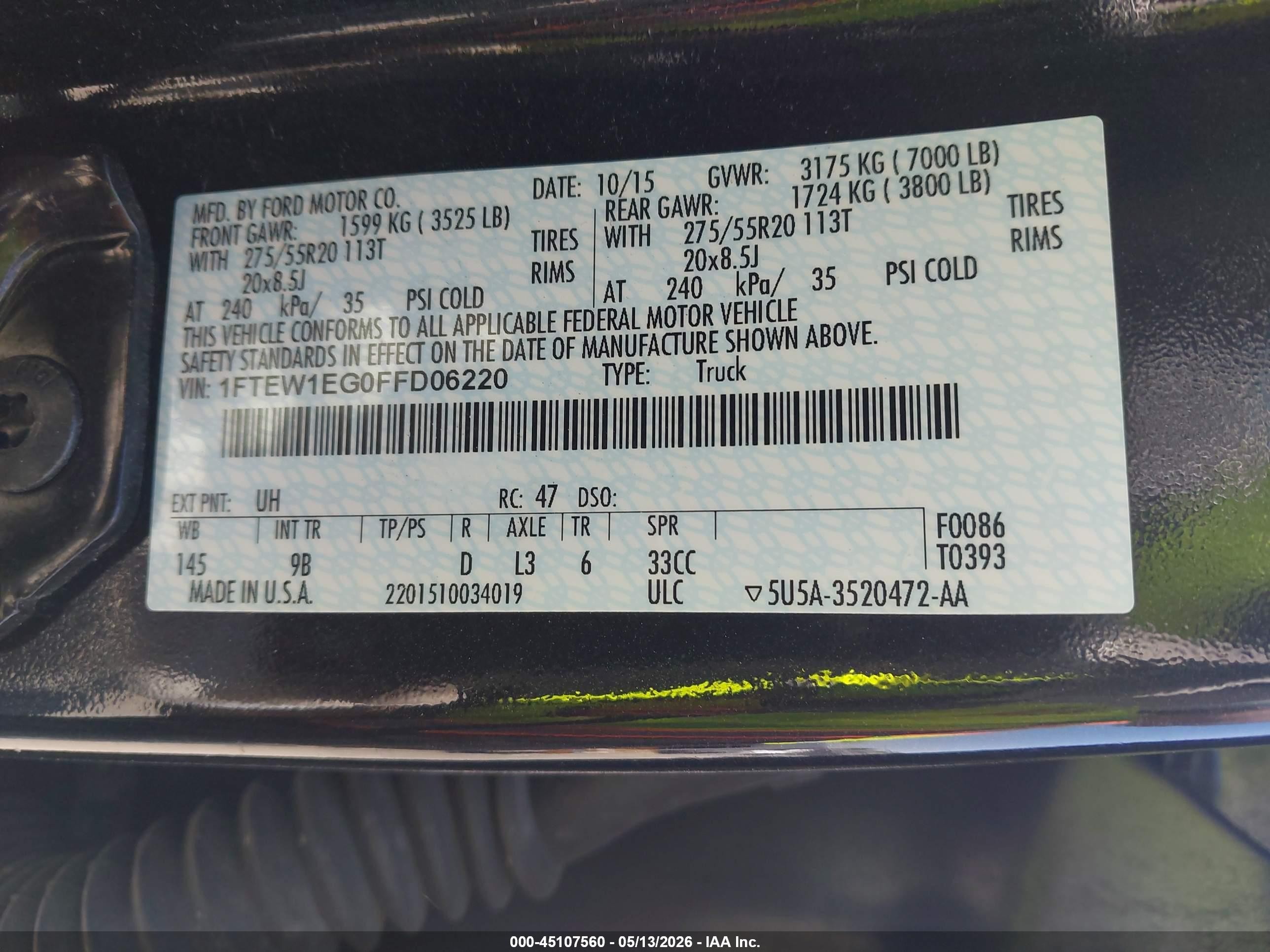 2015 Ford F-150 Platinum Black vin: 1FTEW1EG0FFD06220