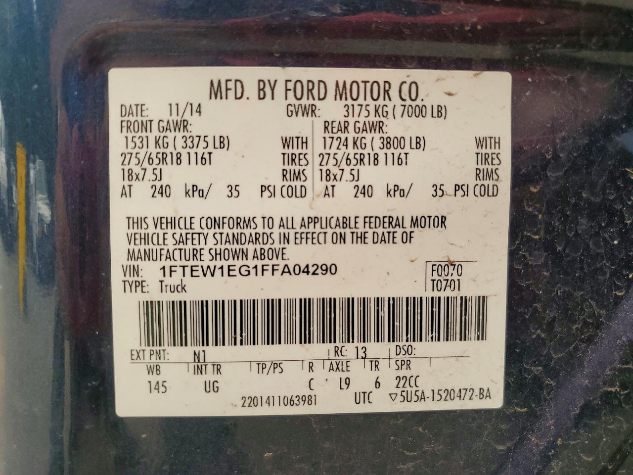 2015 Ford F150 Supercrew Blue vin: 1FTEW1EG1FFA04290