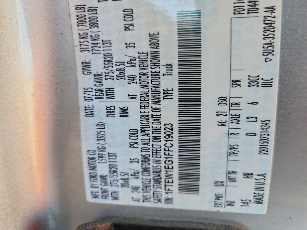 2015 Ford F150 Supercrew Silver vin: 1FTEW1EG1FFC19023
