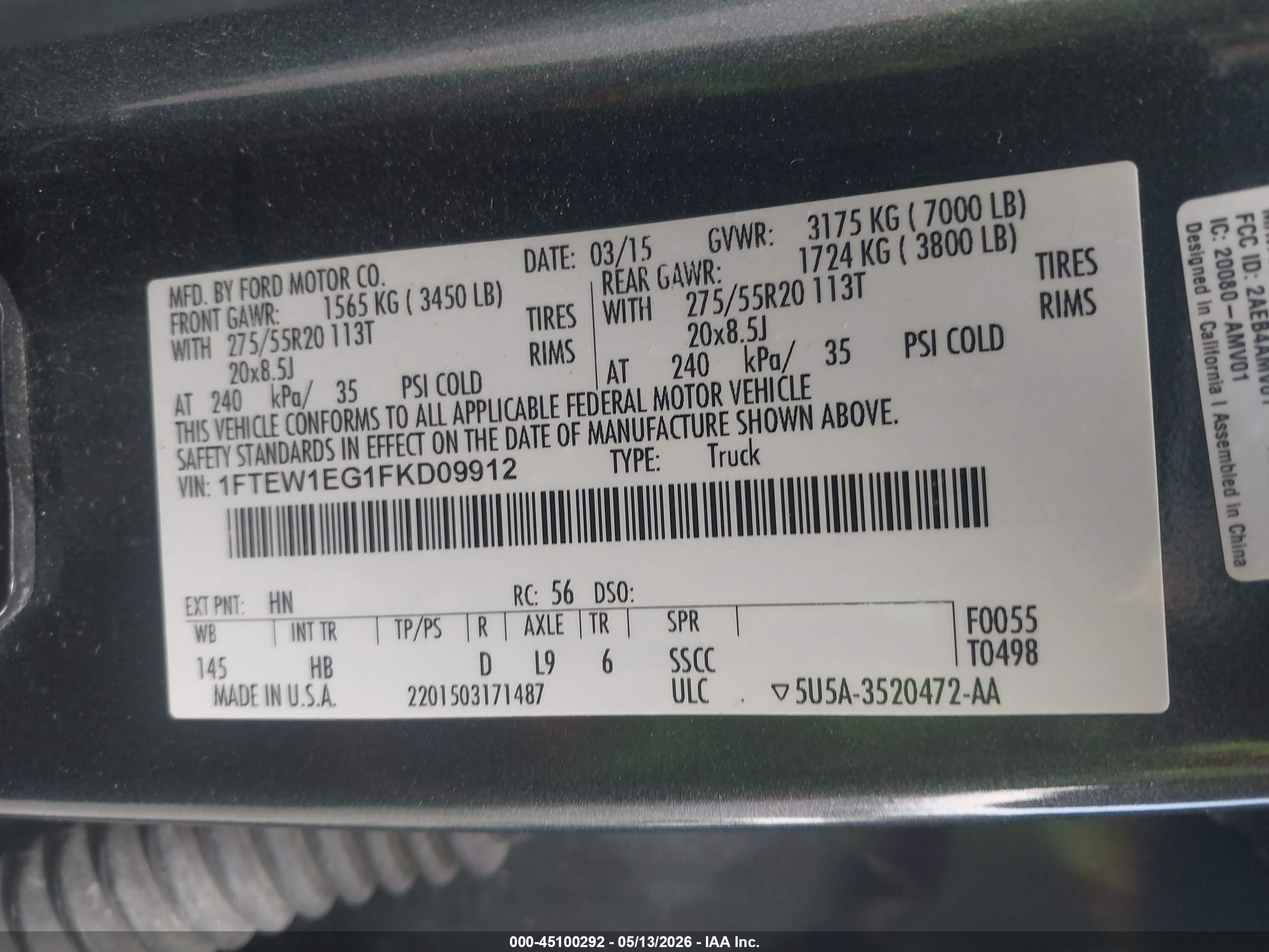 2015 Ford F-150 Lariat Green vin: 1FTEW1EG1FKD09912