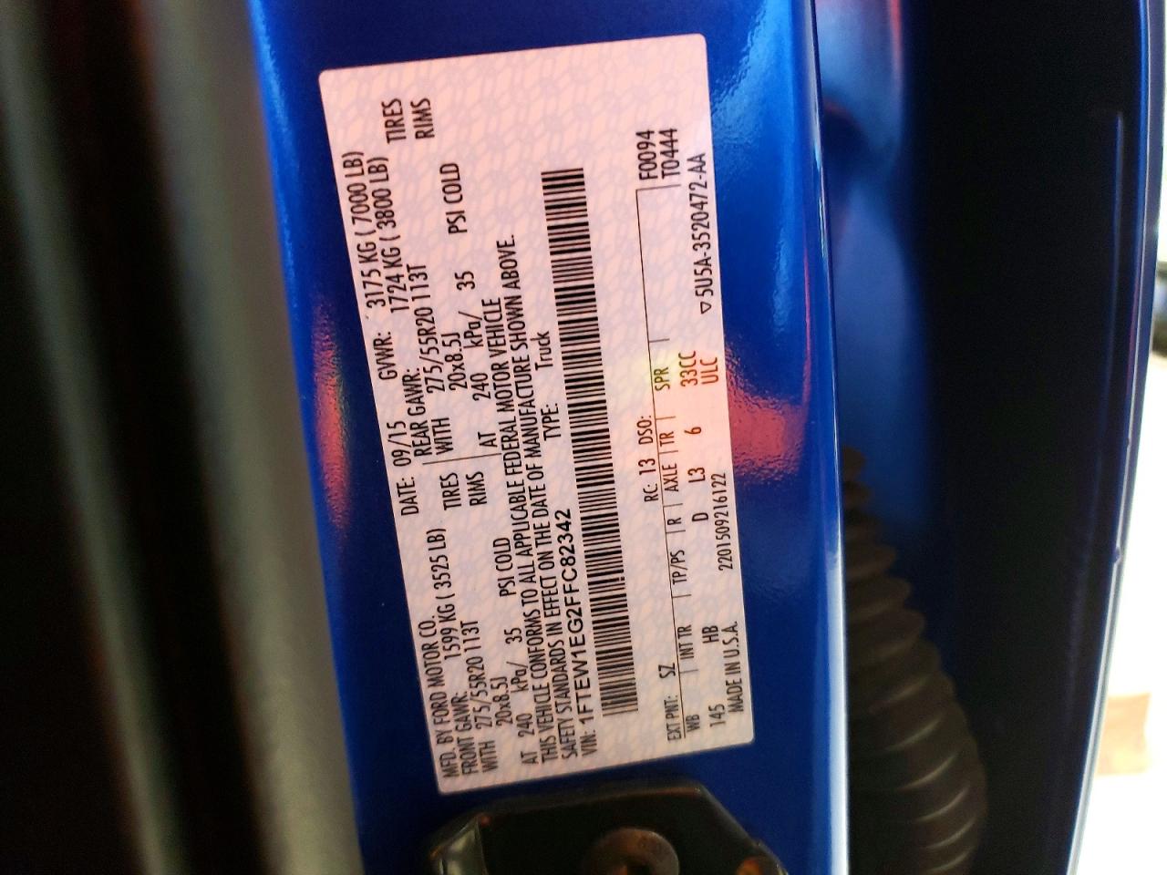 2015 Ford F150 Supercrew Blue vin: 1FTEW1EG2FFC82342