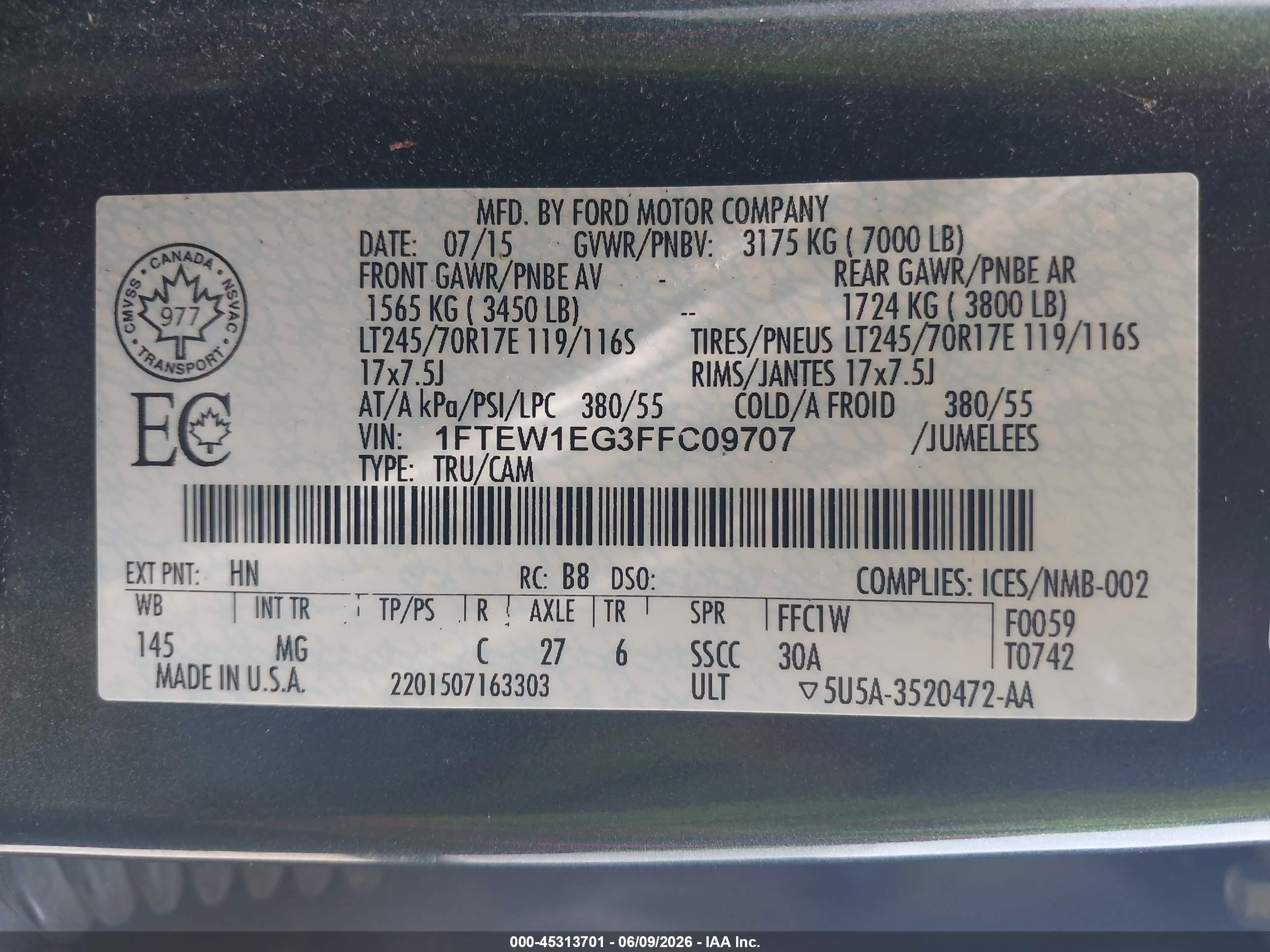 2015 Ford F-150 Xlt Green vin: 1FTEW1EG3FFC09707