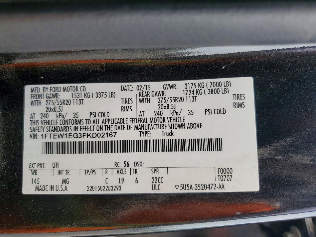 2015 Ford F150 Supercrew Black vin: 1FTEW1EG3FKD02167