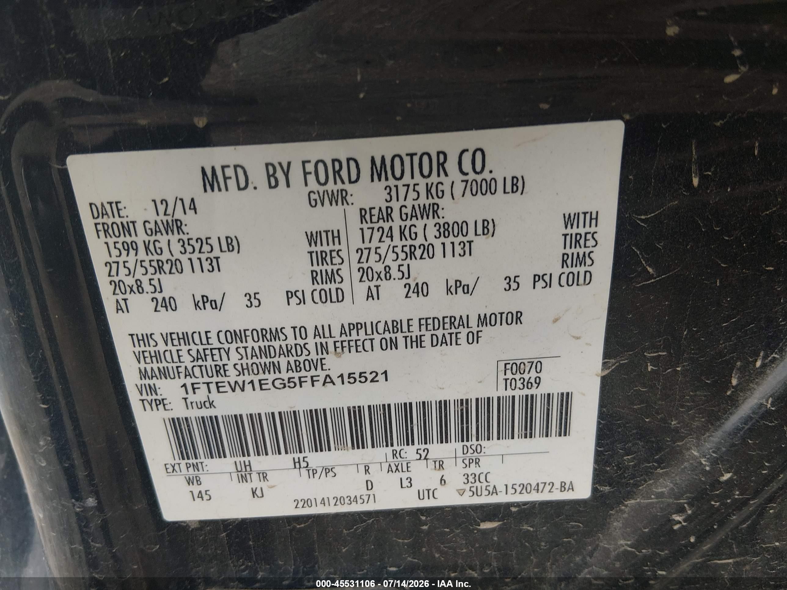 2015 Ford F-150 King Ranch Black vin: 1FTEW1EG5FFA15521