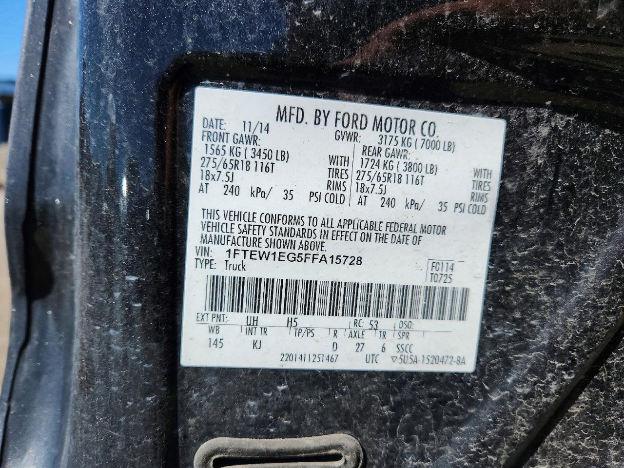 2015 Ford F150 Supercrew Black vin: 1FTEW1EG5FFA15728