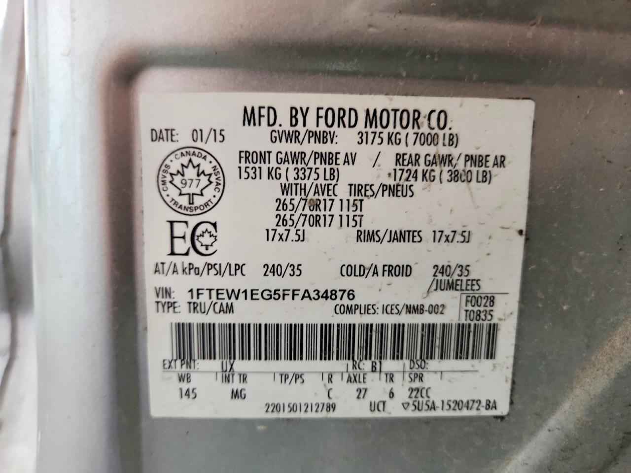 2015 Ford F150 Supercrew Silver vin: 1FTEW1EG5FFA34876