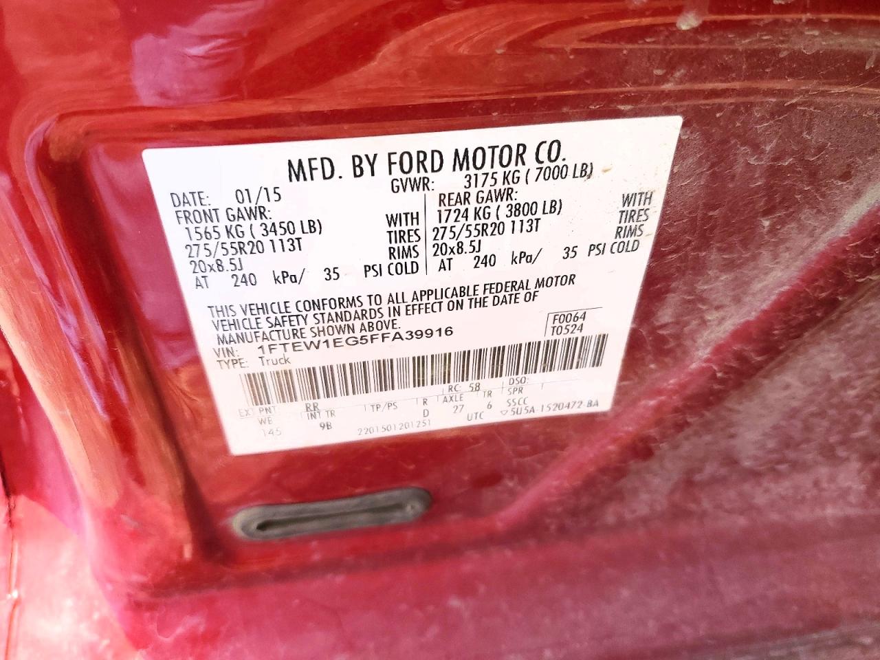 2015 Ford F150 Supercrew Maroon vin: 1FTEW1EG5FFA39916
