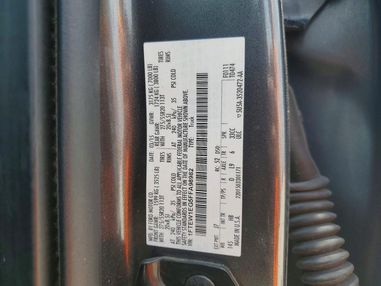 2015 Ford F150 Supercrew Серый vin: 1FTEW1EG5FFA98982