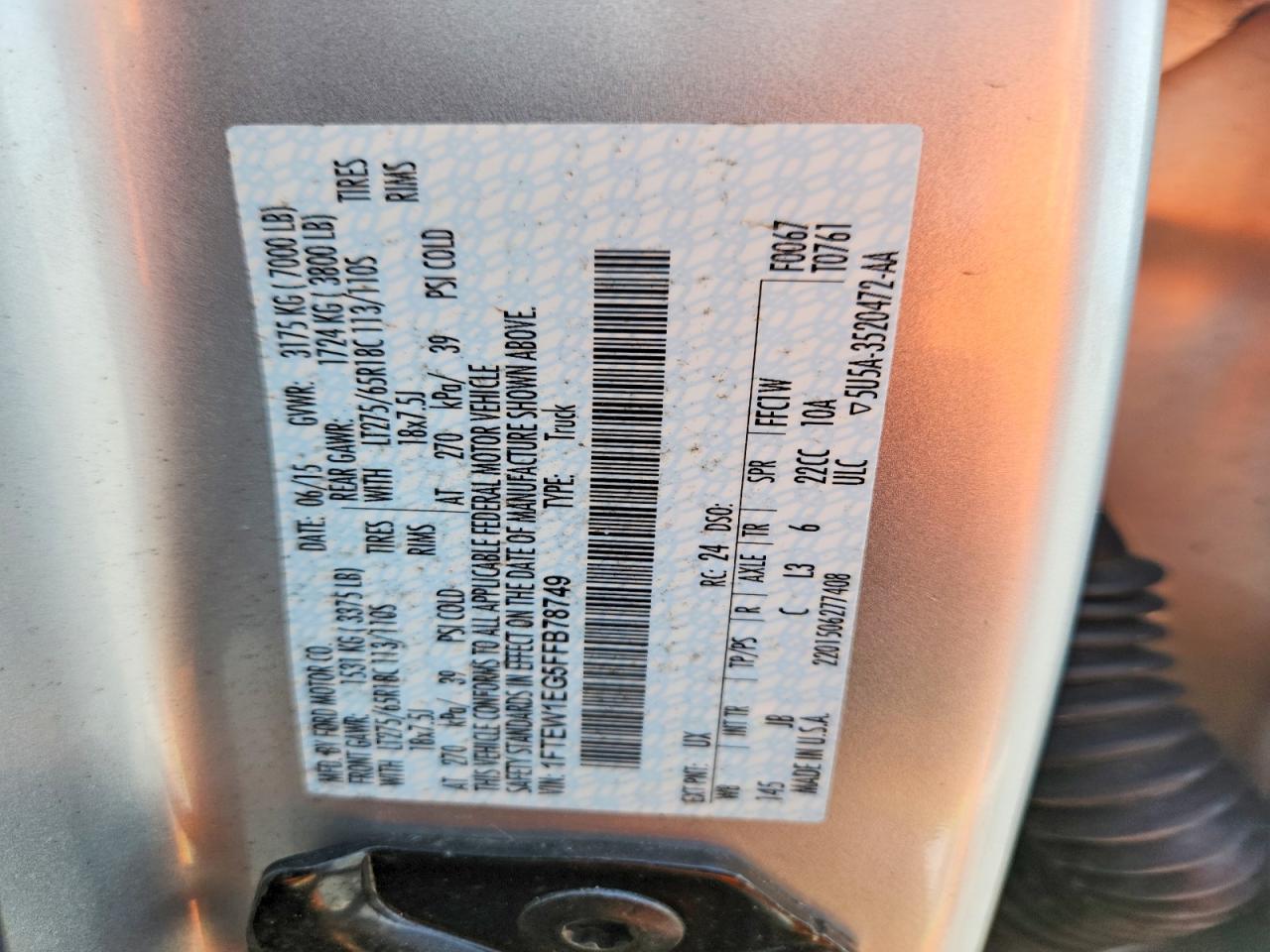 2015 Ford F150 Supercrew Silver vin: 1FTEW1EG5FFB78749