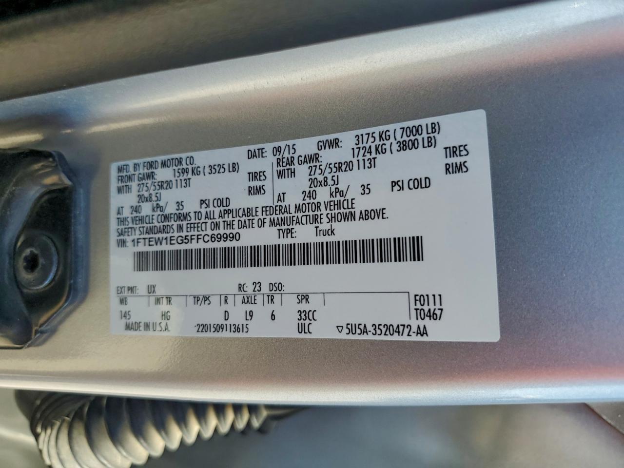 2015 Ford F150 Supercrew Silver vin: 1FTEW1EG5FFC69990