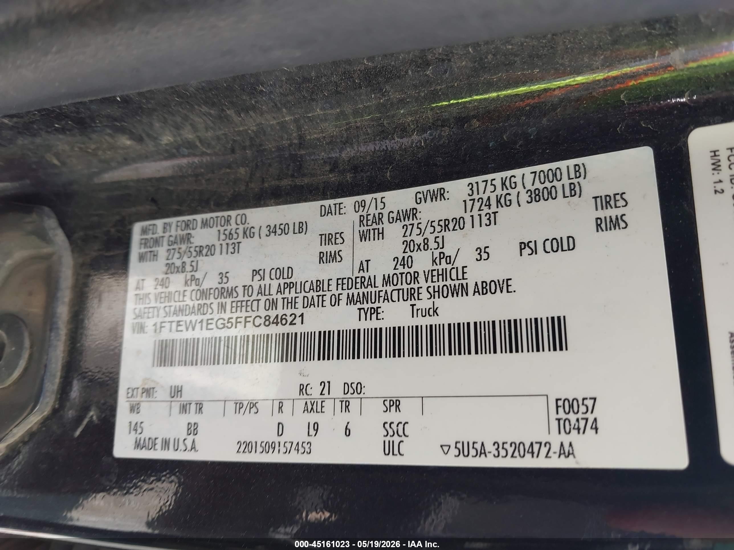 2015 Ford F-150 Platinum Black vin: 1FTEW1EG5FFC84621