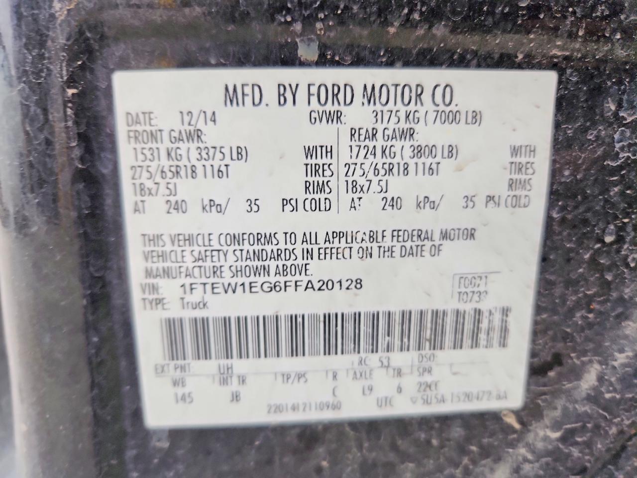 2015 Ford F150 Supercrew Black vin: 1FTEW1EG6FFA20128