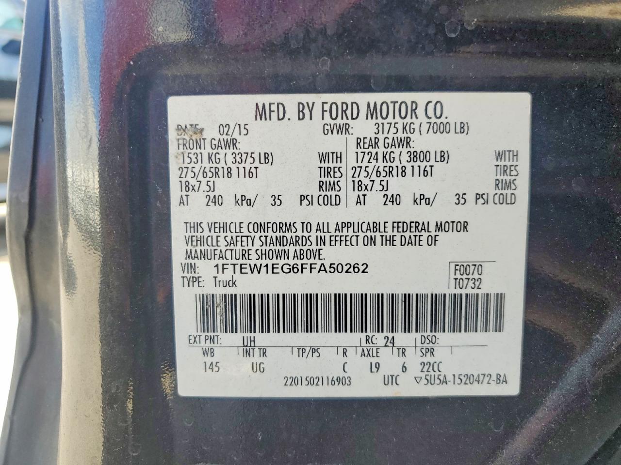 2015 Ford F150 Supercrew Black vin: 1FTEW1EG6FFA50262