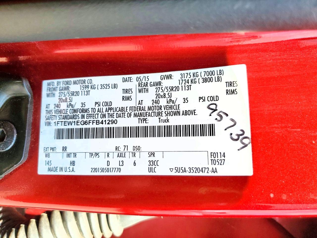 2015 Ford F150 Supercrew Red vin: 1FTEW1EG6FFB41290