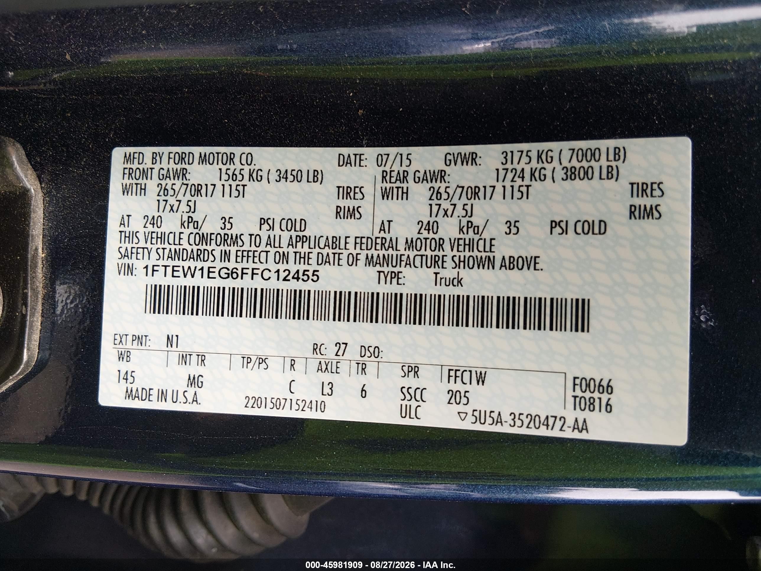 2015 Ford F-150 Xlt Blue vin: 1FTEW1EG6FFC12455