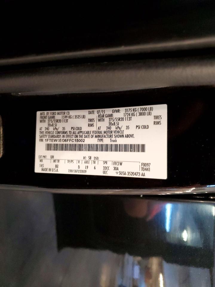 2015 Ford F150 Supercrew Black vin: 1FTEW1EG6FFC15002