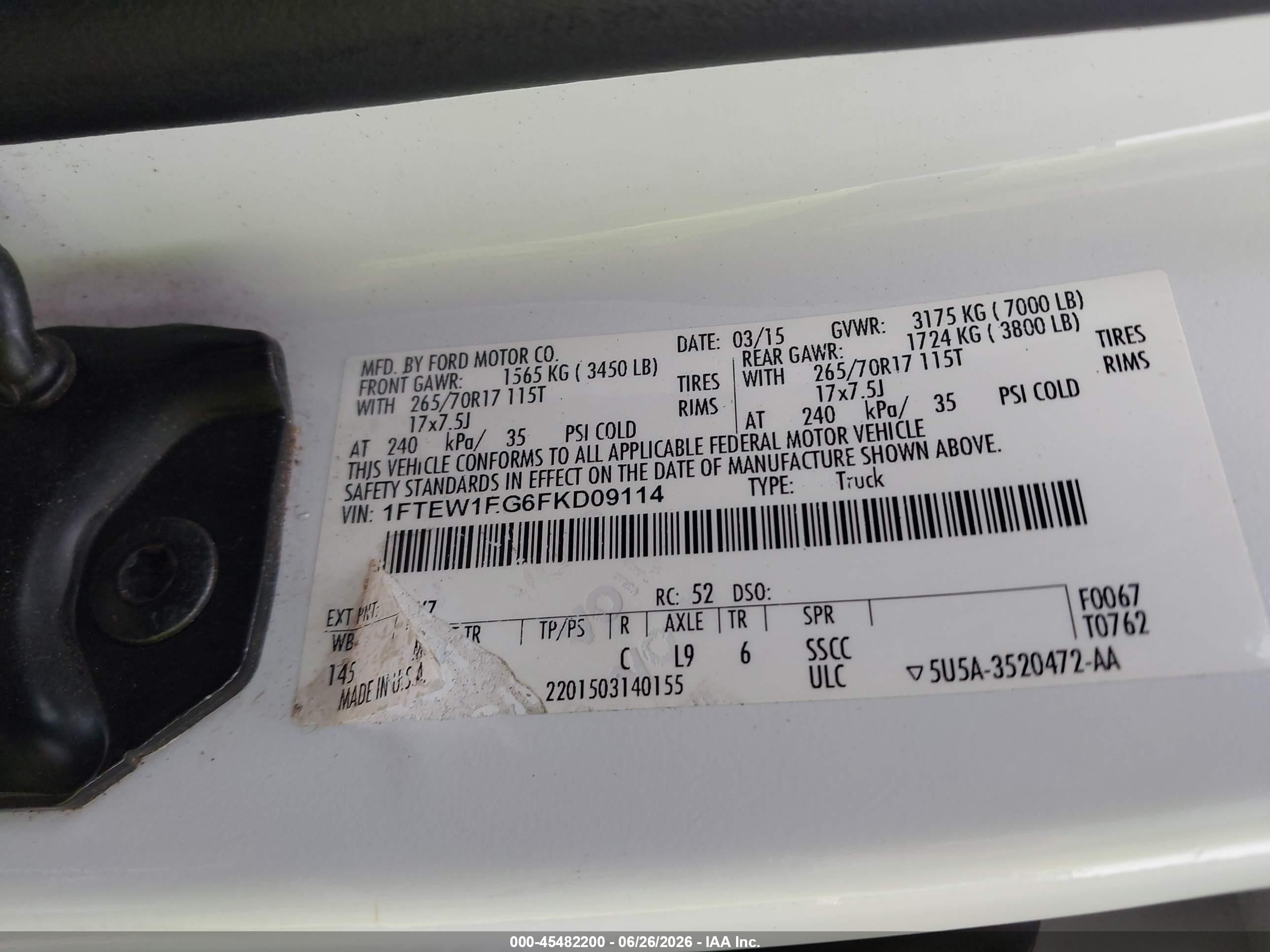 2015 Ford F-150 Xlt White vin: 1FTEW1EG6FKD09114