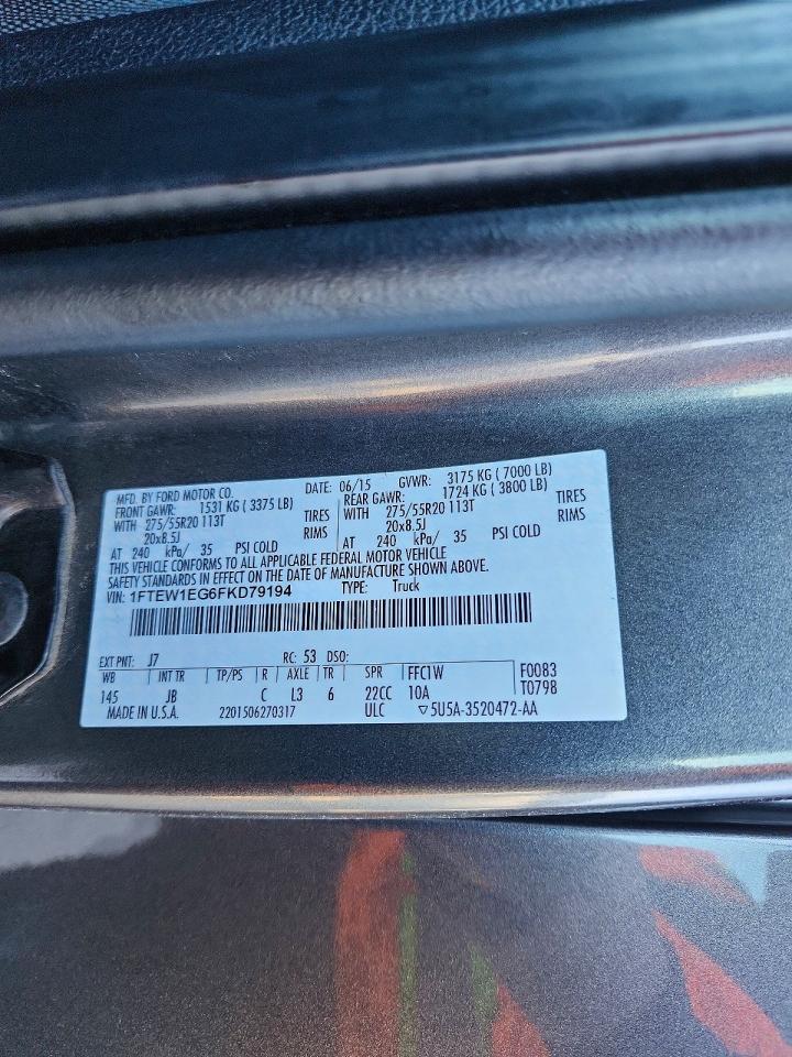 2015 Ford F150 Supercrew Black vin: 1FTEW1EG6FKD79194