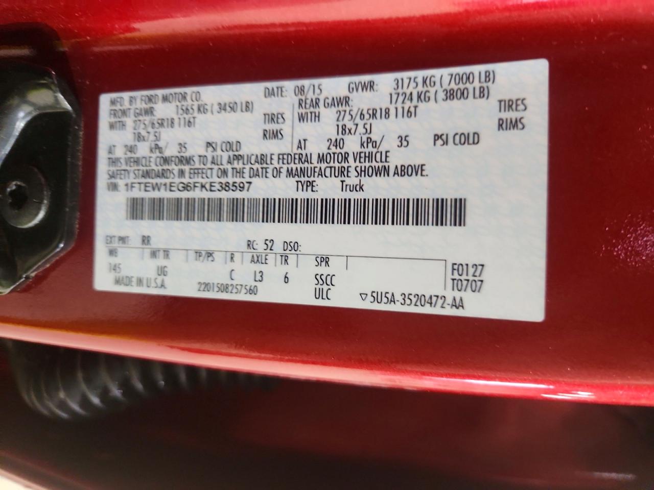2015 Ford F150 Supercrew Maroon vin: 1FTEW1EG6FKE38597