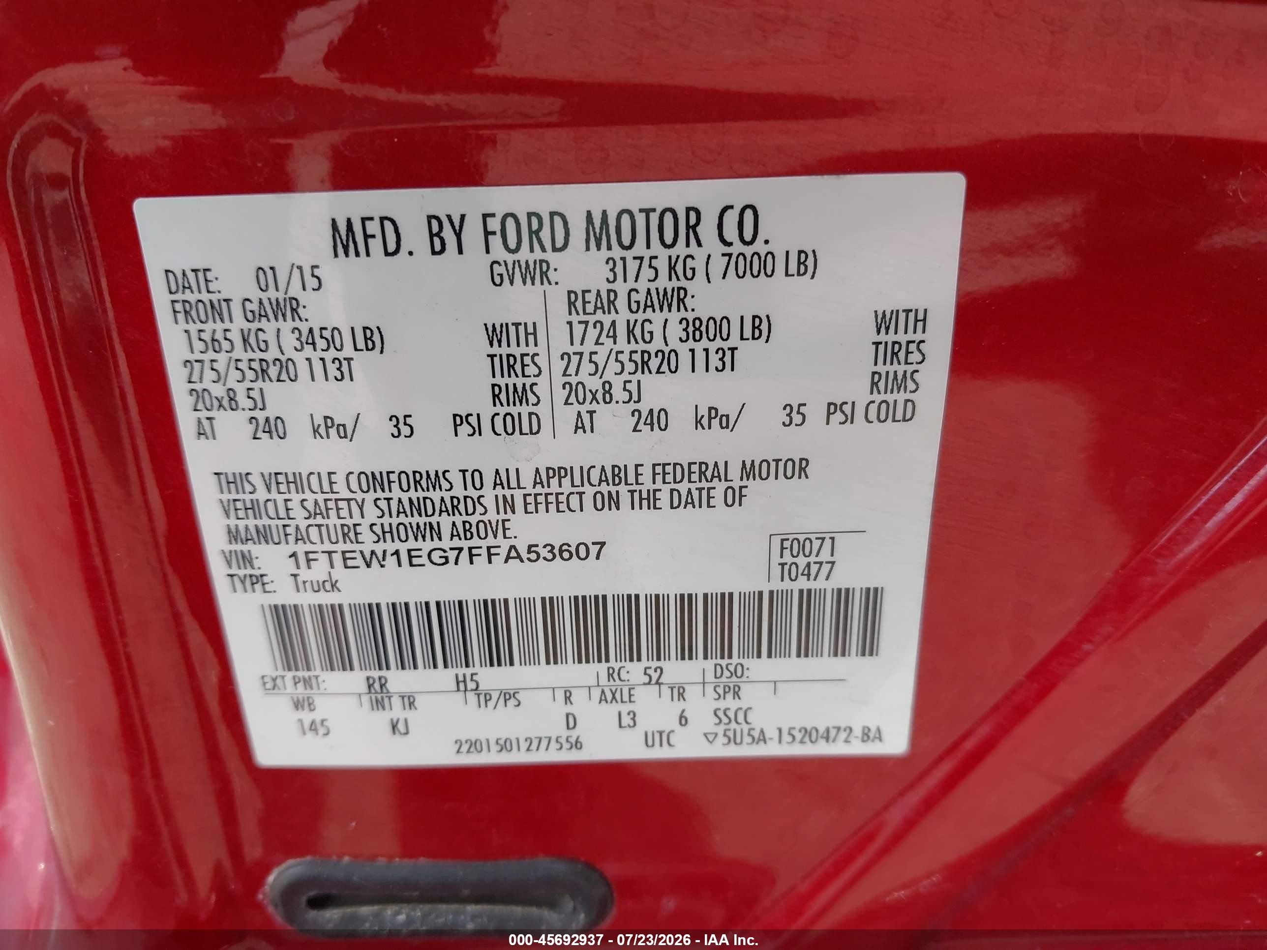 2015 Ford F-150 King Ranch Red vin: 1FTEW1EG7FFA53607