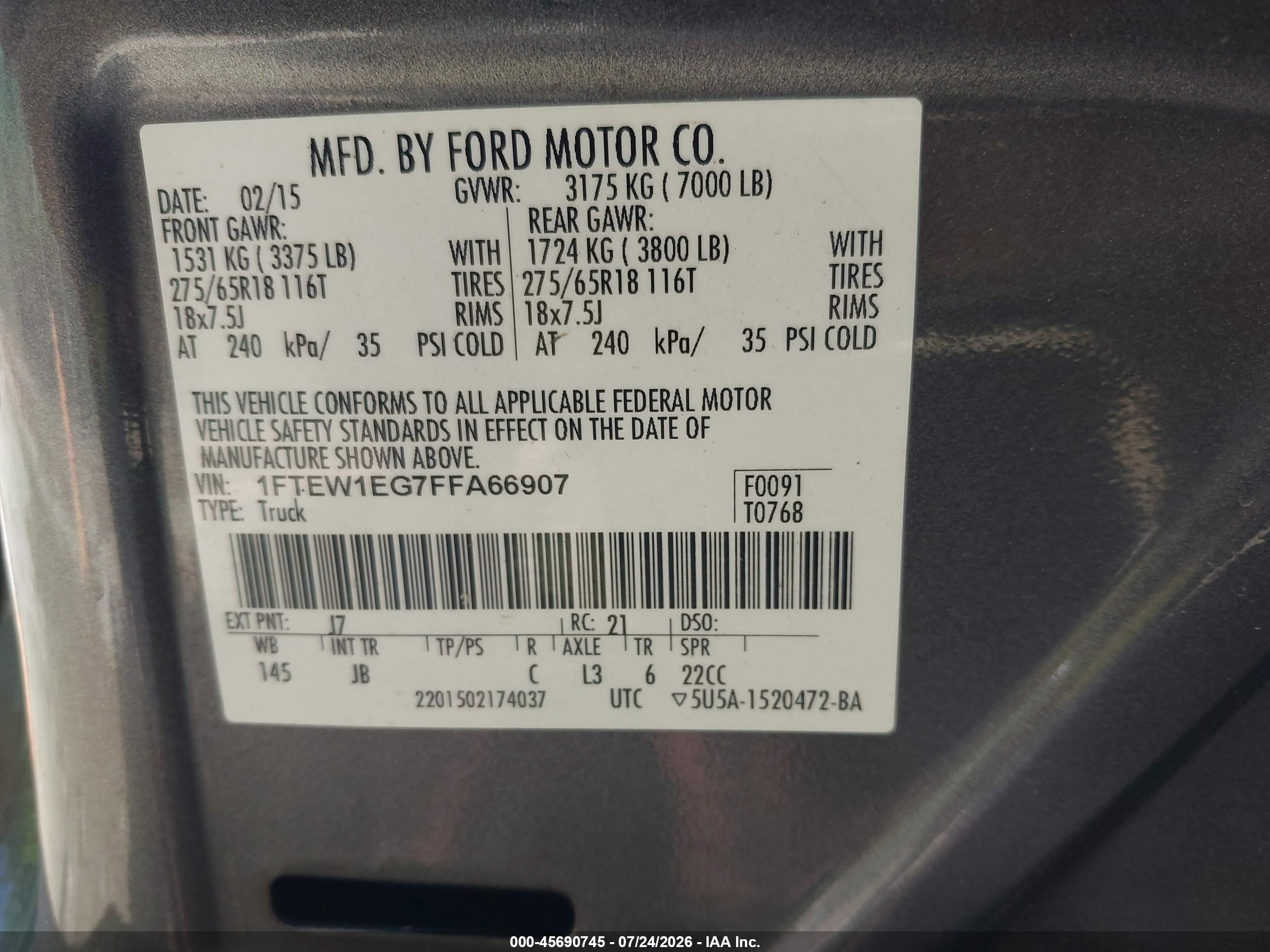 2015 Ford F-150 Xlt Pewter vin: 1FTEW1EG7FFA66907